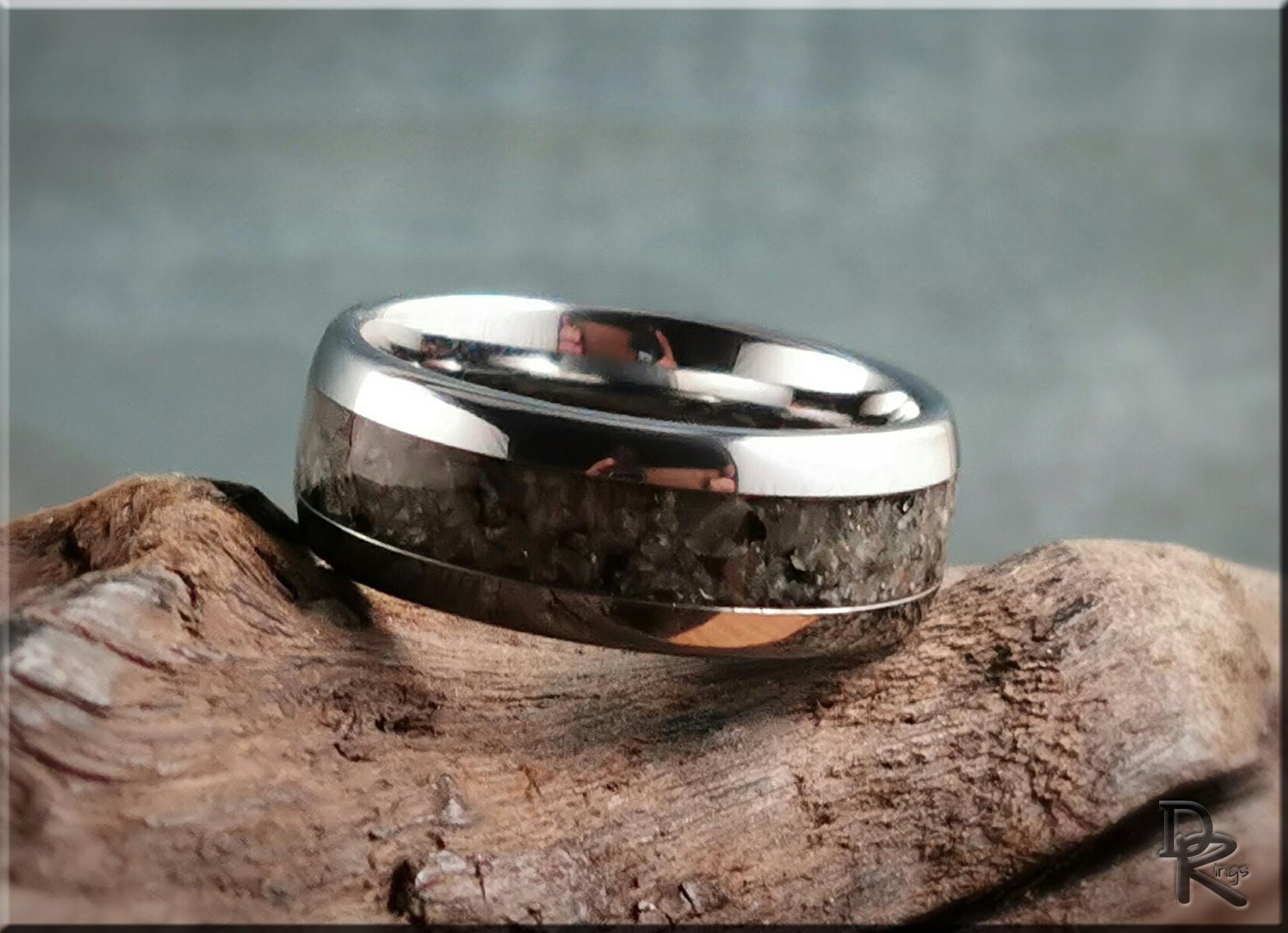 Domed Edge Tungsten Carbide Channel Ring w/Yooperlite inlay - metal ring