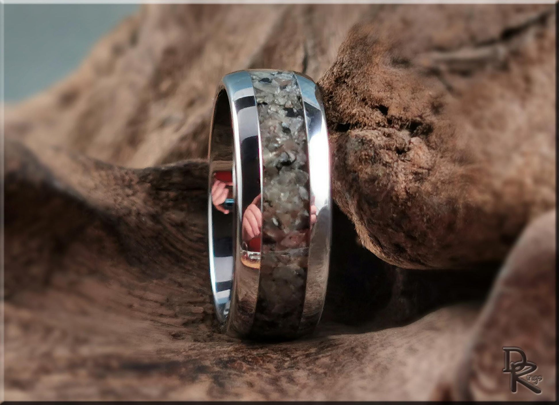 Domed Edge Tungsten Carbide Channel Ring w/Yooperlite inlay - metal ring