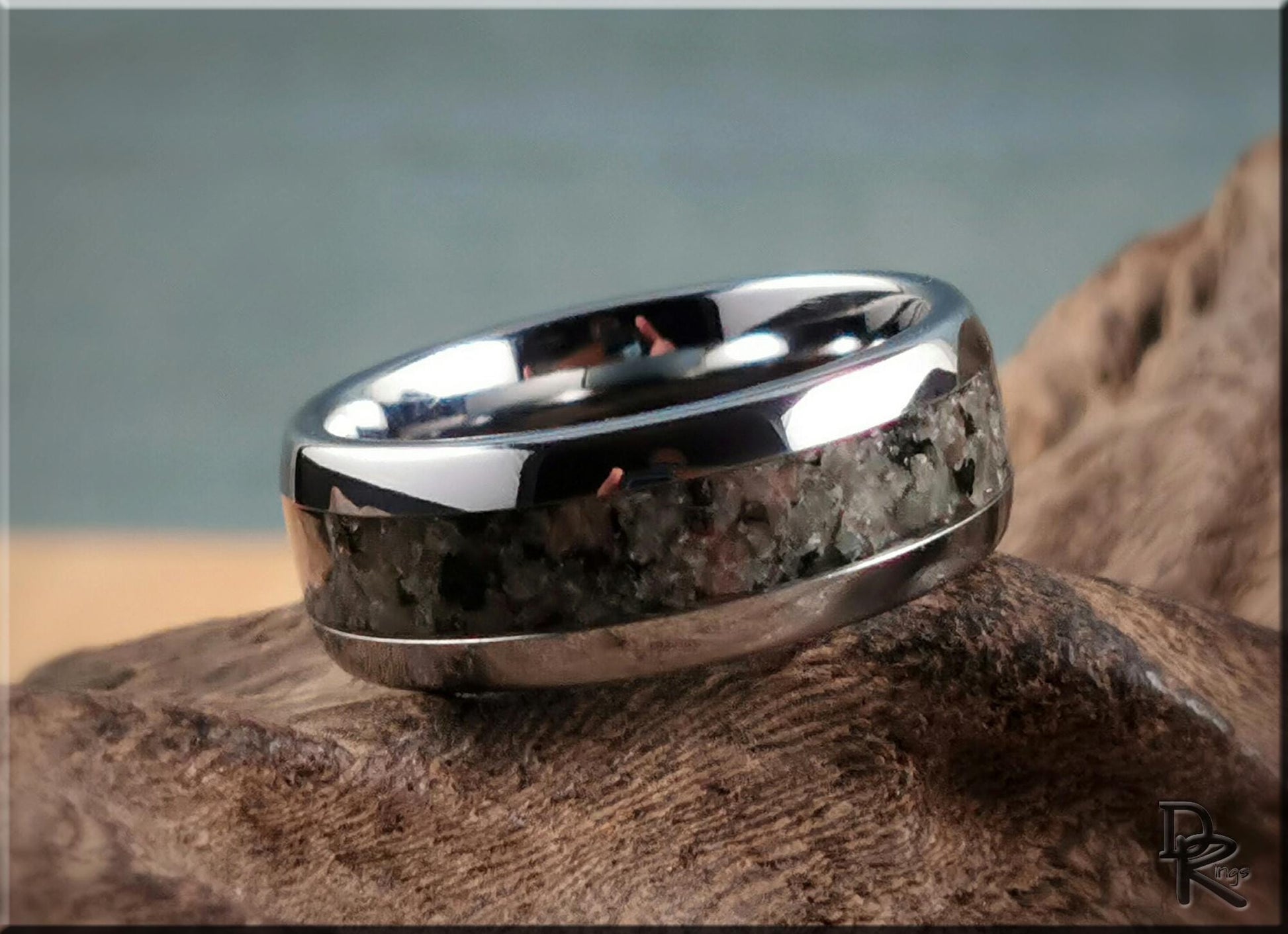 Domed Edge Tungsten Carbide Channel Ring w/Yooperlite inlay - metal ring