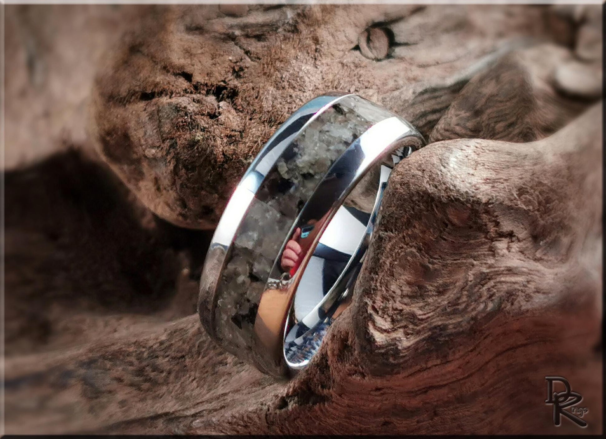 Domed Edge Tungsten Carbide Channel Ring w/Yooperlite inlay - metal ring