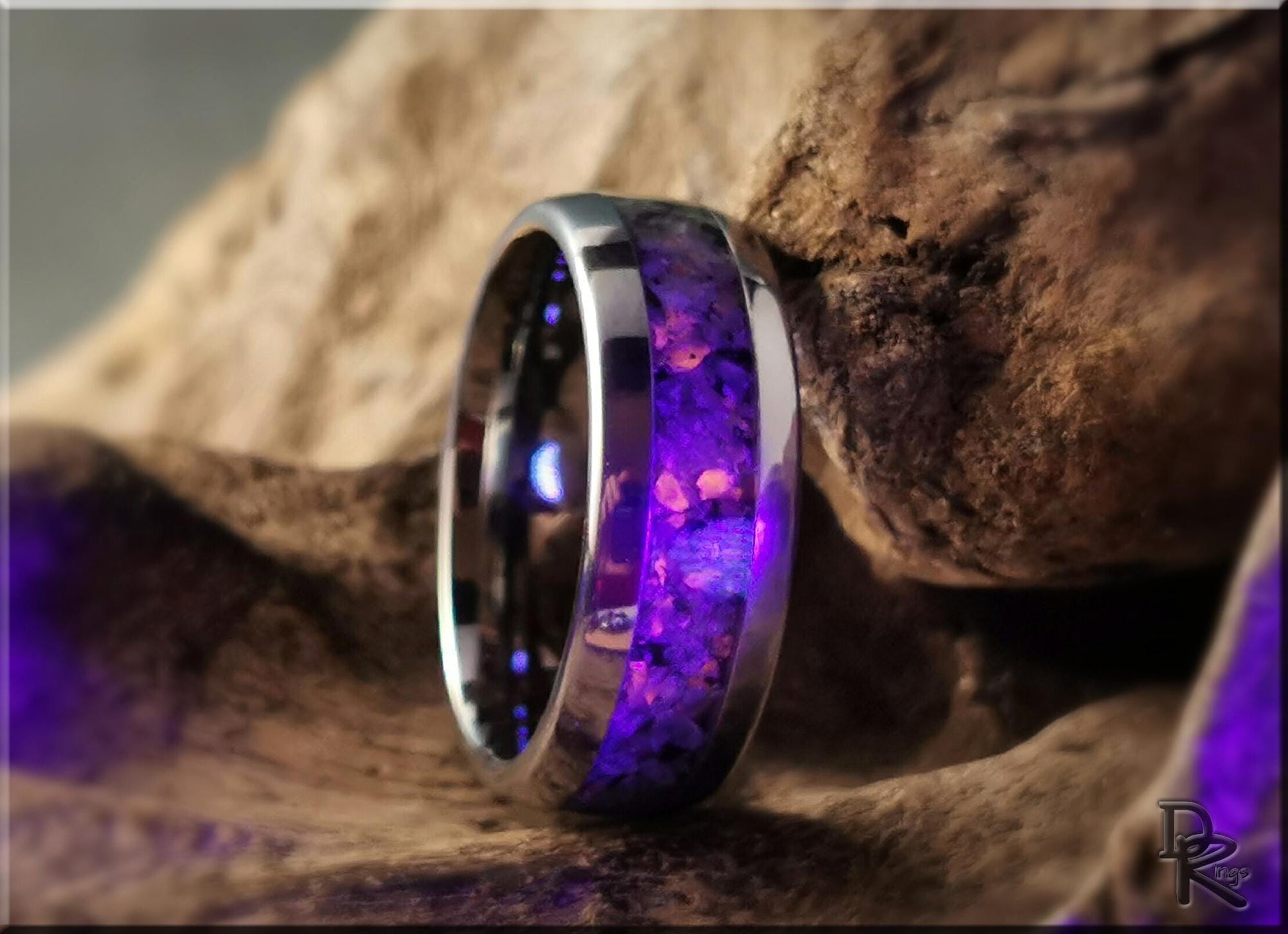 Domed Edge Tungsten Carbide Channel Ring w/Yooperlite inlay - metal ring