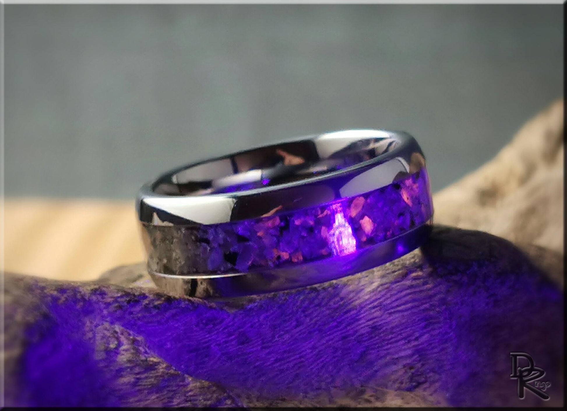 Domed Edge Tungsten Carbide Channel Ring w/Yooperlite inlay - metal ring