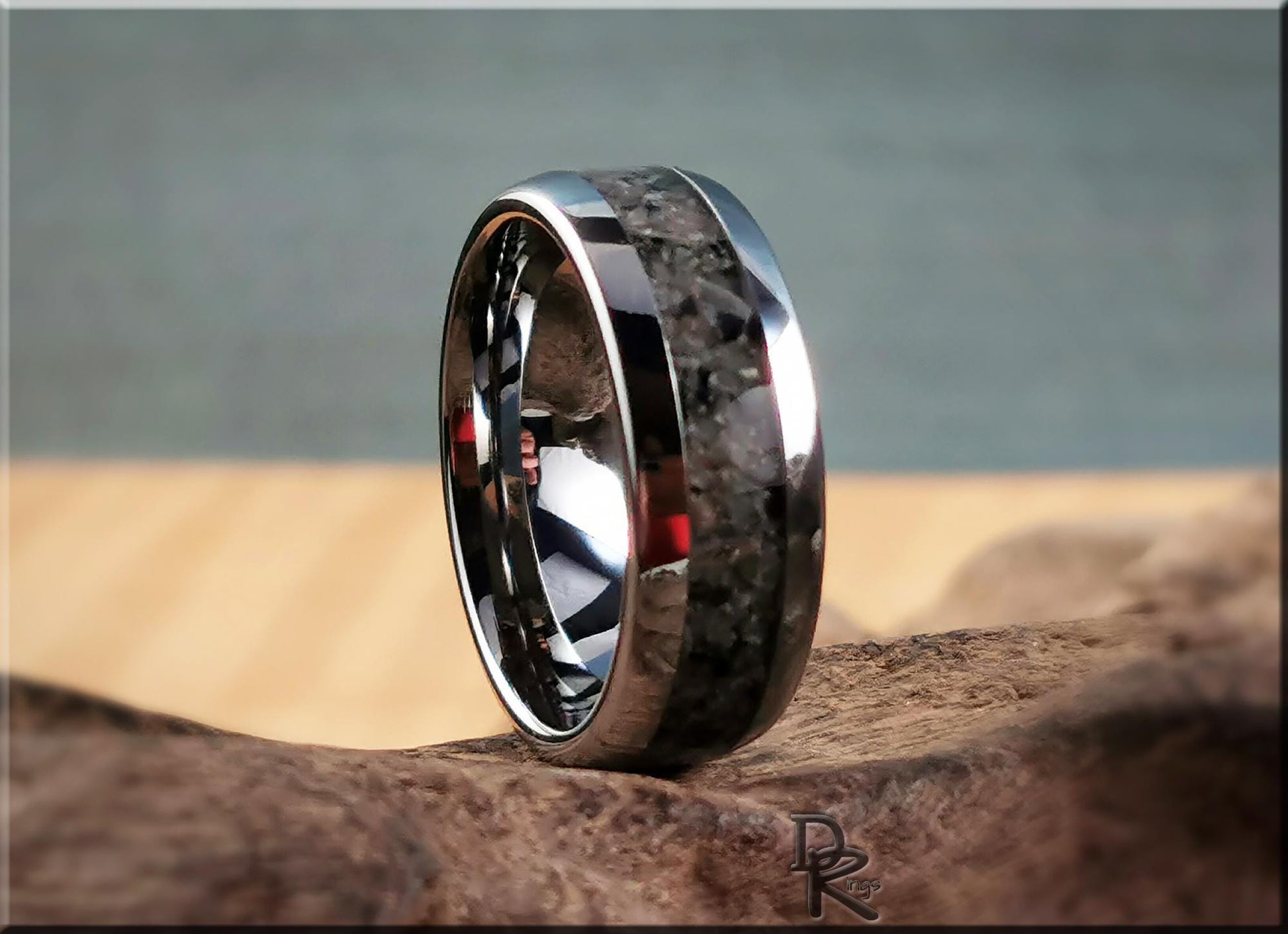Domed Edge Tungsten Carbide Channel Ring w/Yooperlite inlay - metal ring