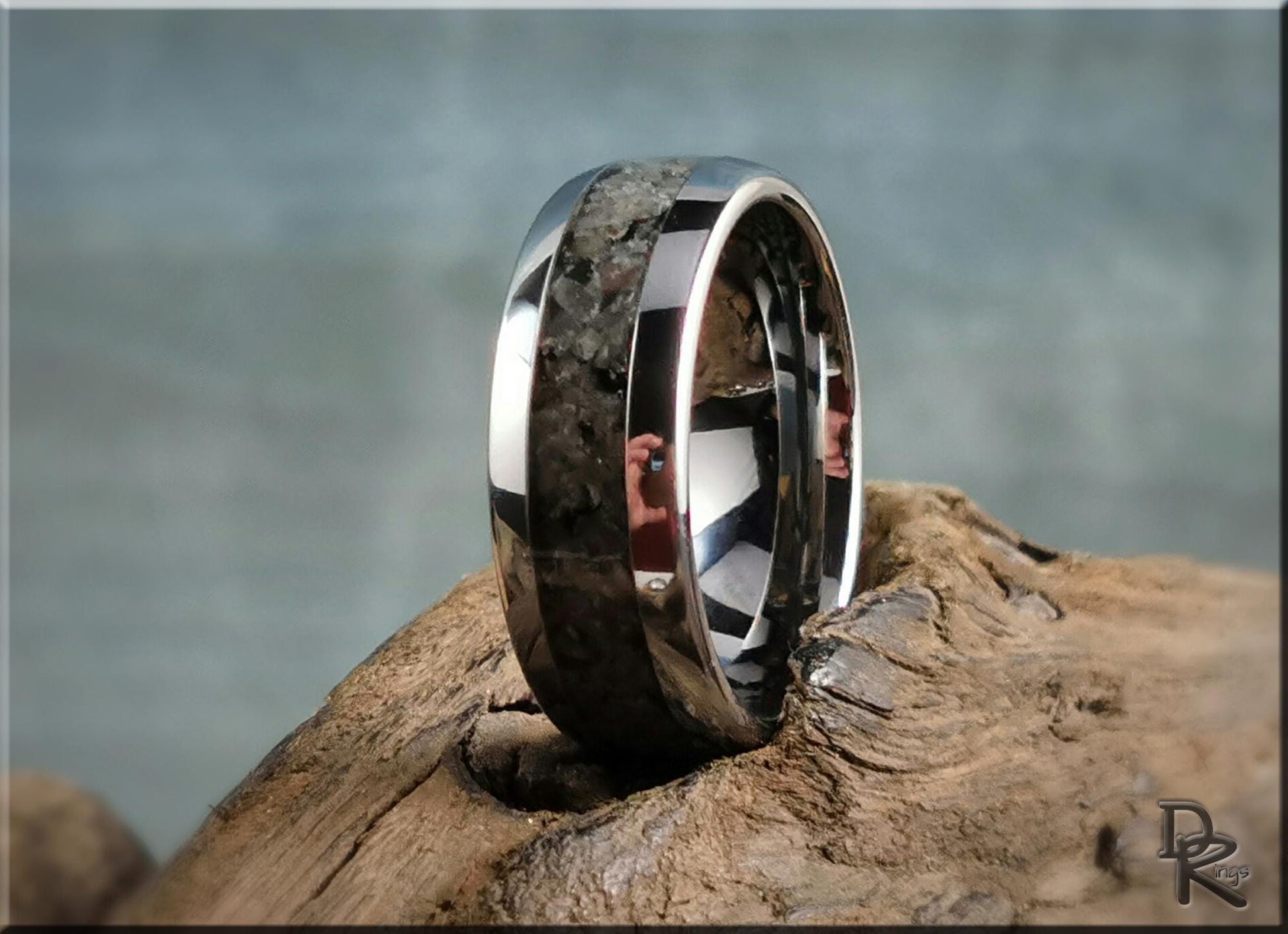Domed Edge Tungsten Carbide Channel Ring w/Yooperlite inlay - metal ring
