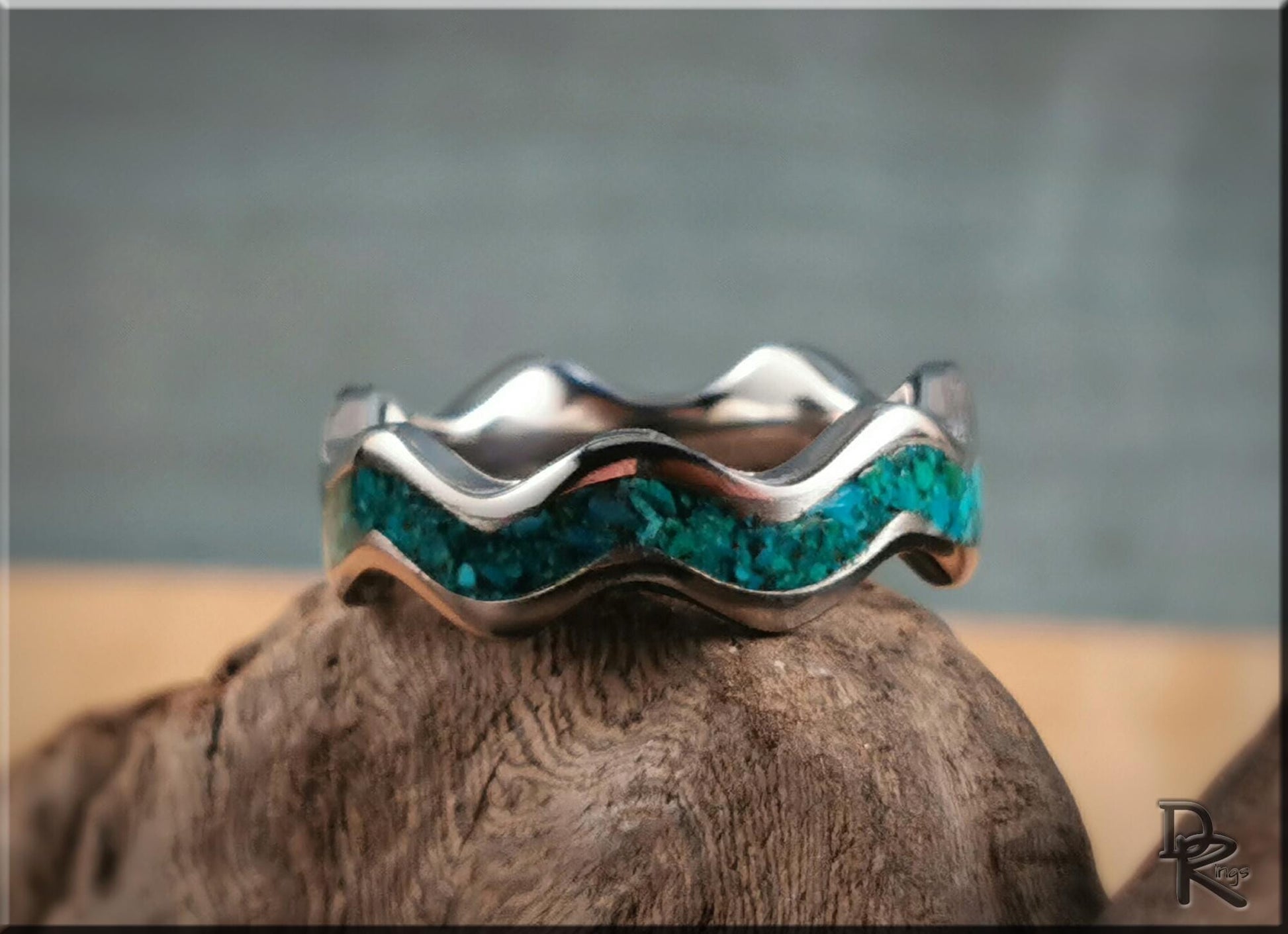 Titanium Clamshell Ring w/Dark Chrysocolla inlay - metal ring
