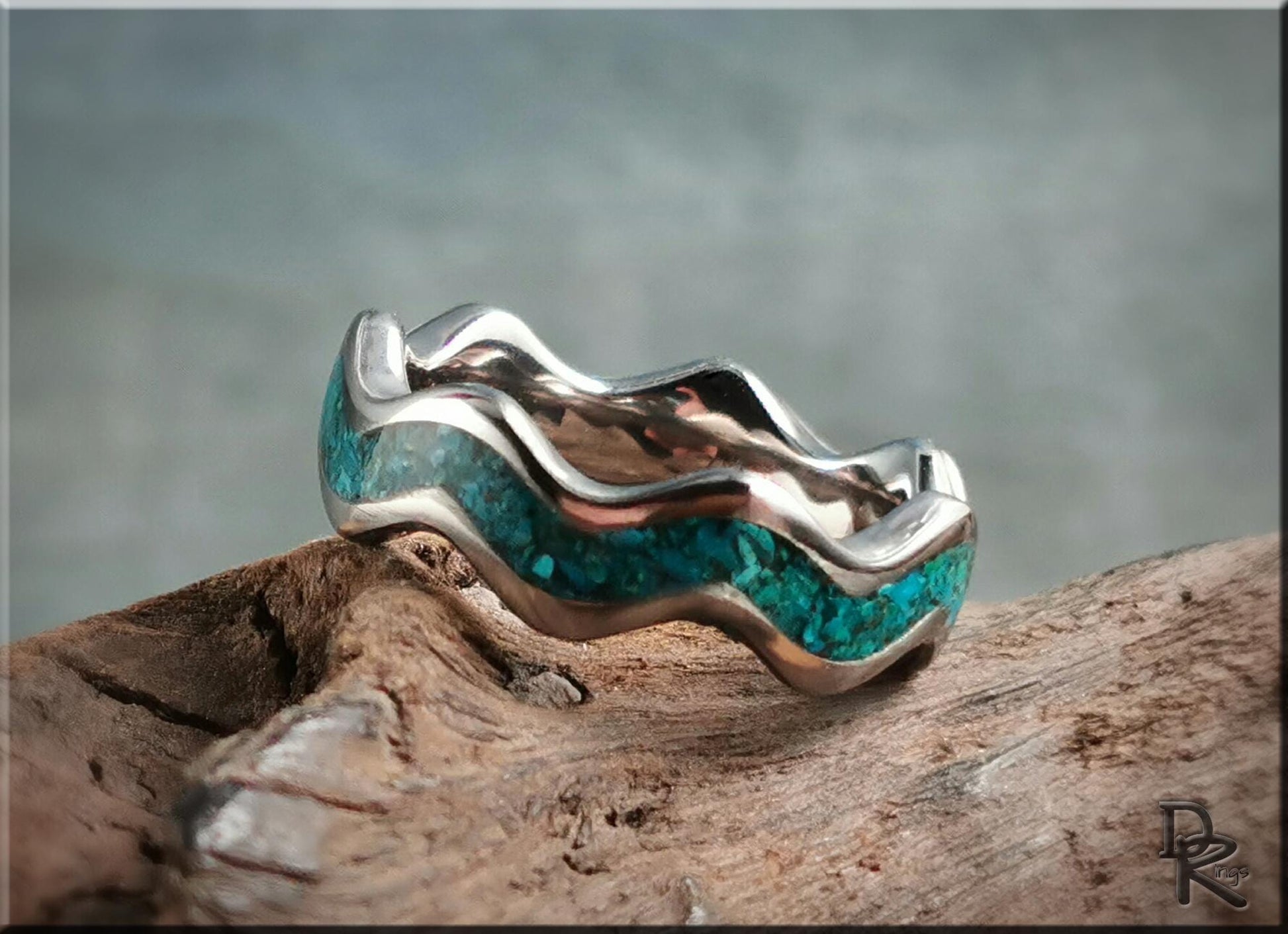 Titanium Clamshell Ring w/Dark Chrysocolla inlay - metal ring