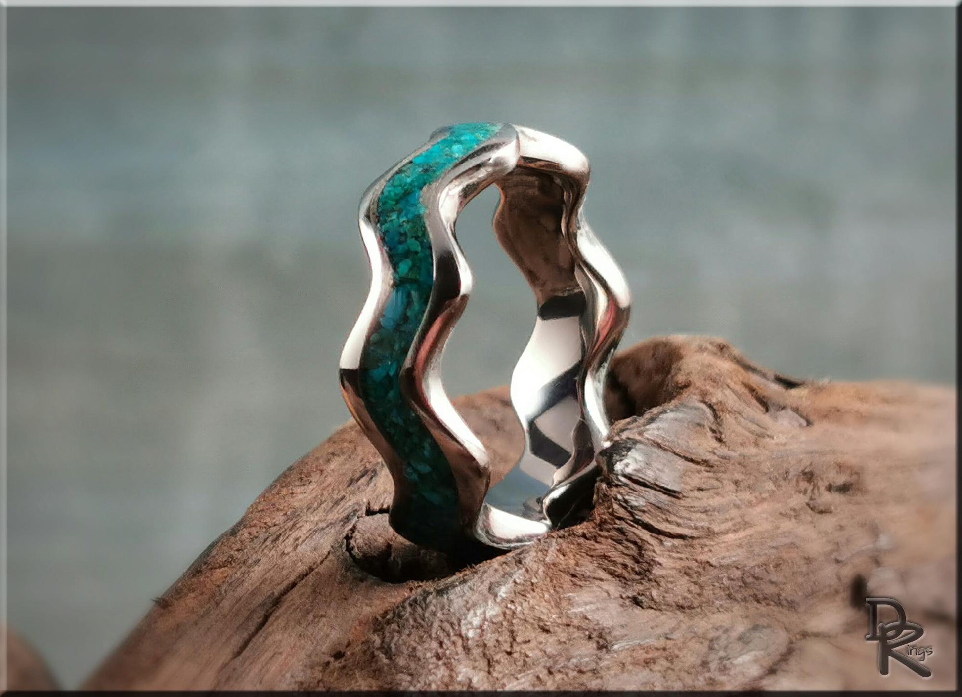 Titanium Clamshell Ring w/Dark Chrysocolla inlay - metal ring