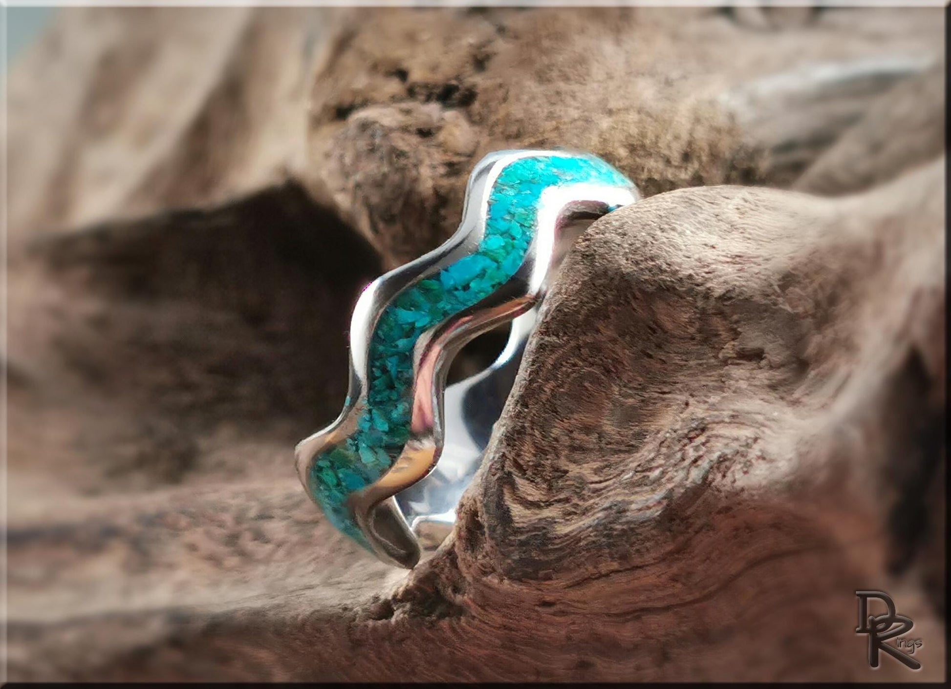 Titanium Clamshell Ring w/Dark Chrysocolla inlay - metal ring