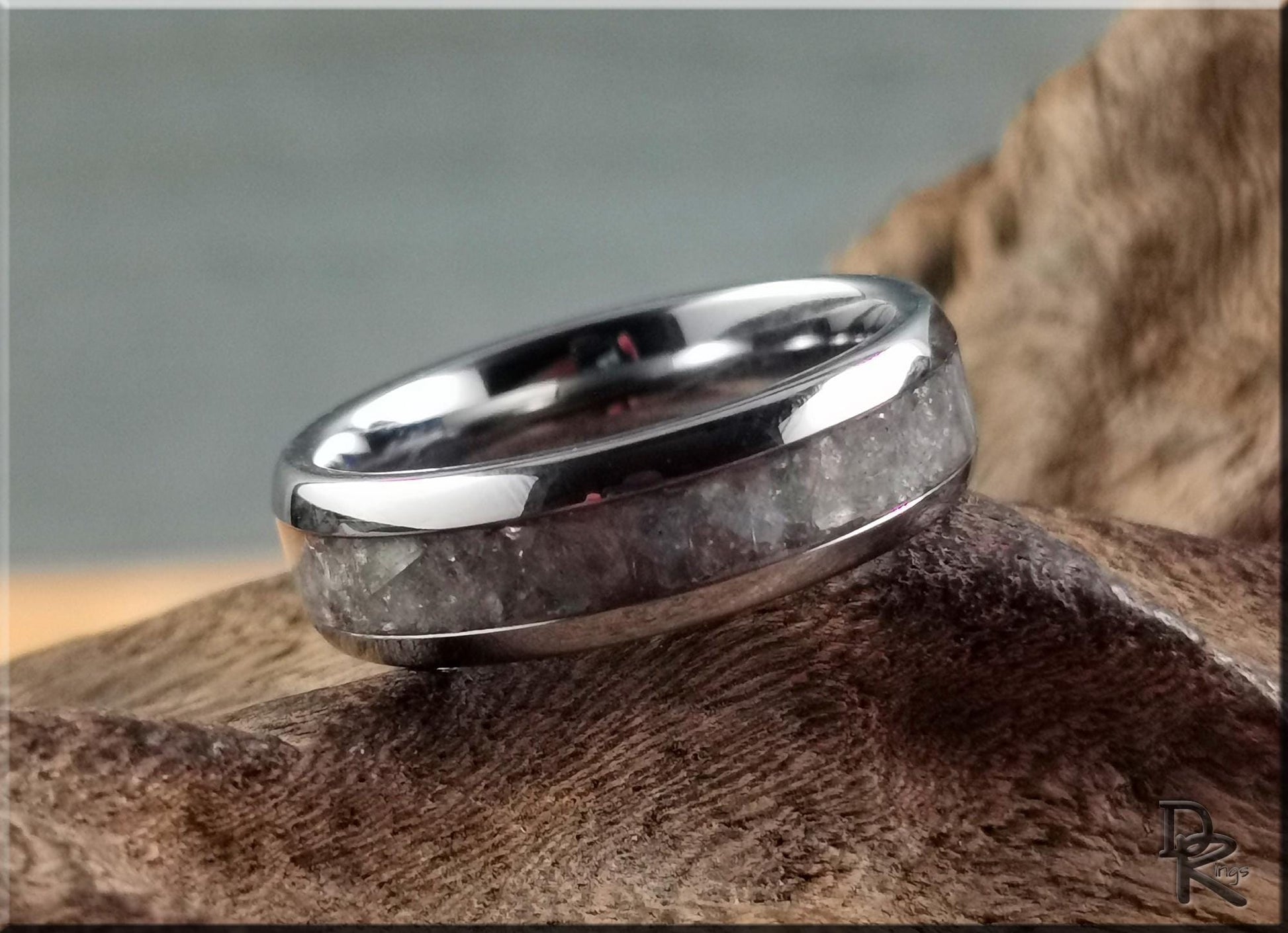 Domed Edge Tungsten Carbide Ring w/Labradorite inlay - metal ring