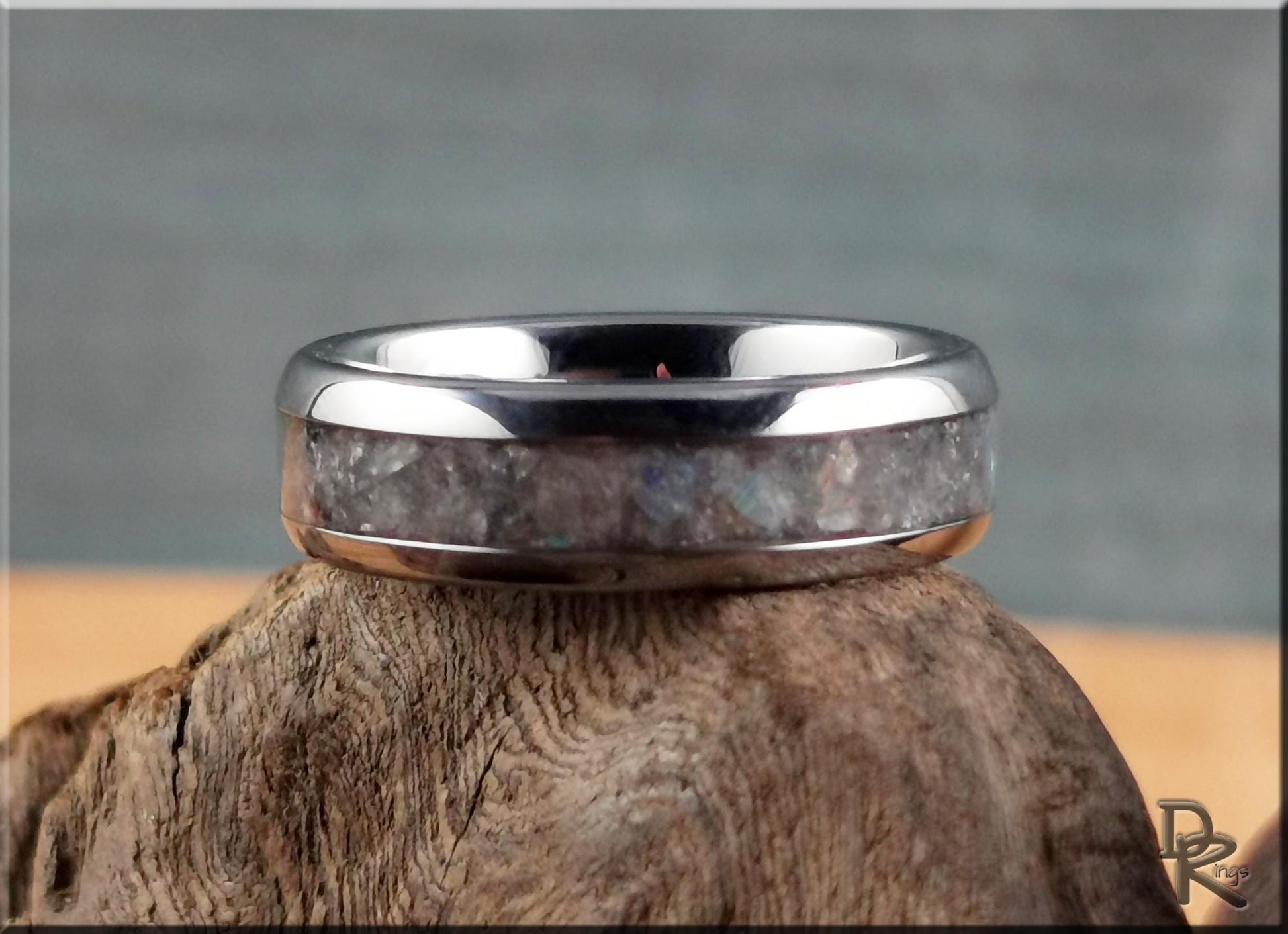 Domed Edge Tungsten Carbide Ring w/Labradorite inlay - metal ring