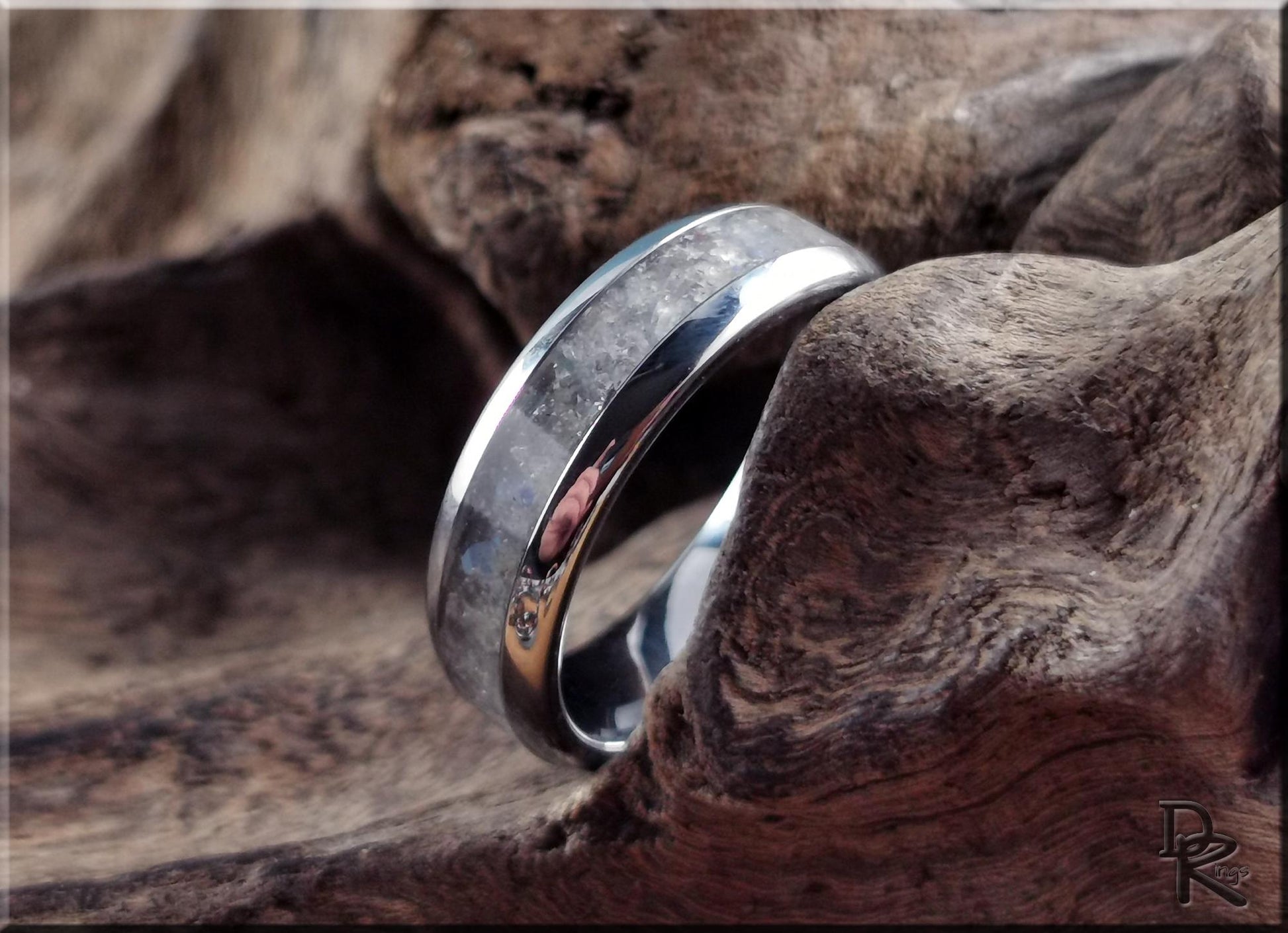 Domed Edge Tungsten Carbide Ring w/Labradorite inlay - metal ring