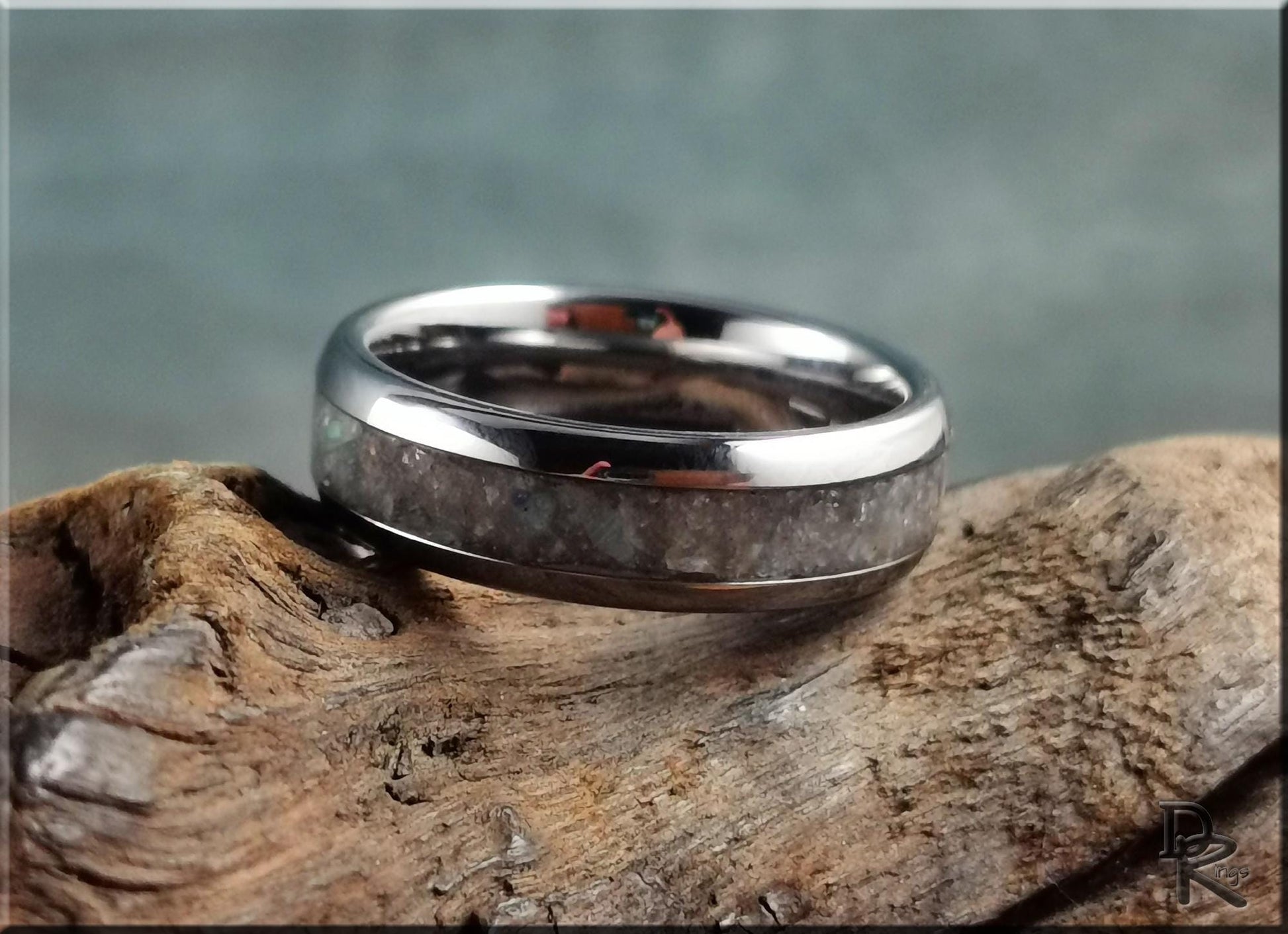 Domed Edge Tungsten Carbide Ring w/Labradorite inlay - metal ring