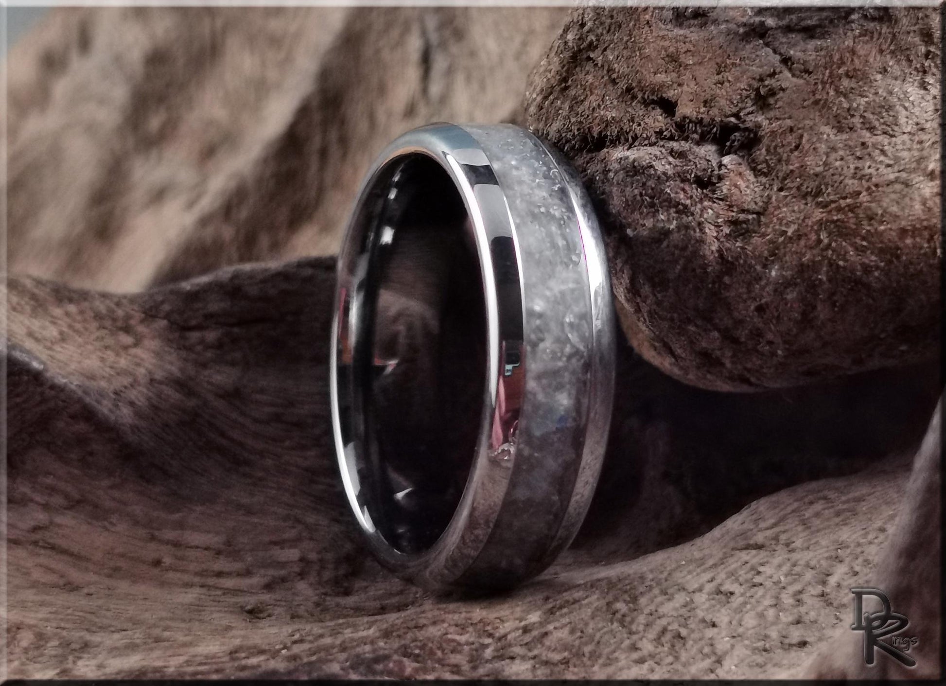 Domed Edge Tungsten Carbide Ring w/Labradorite inlay - metal ring