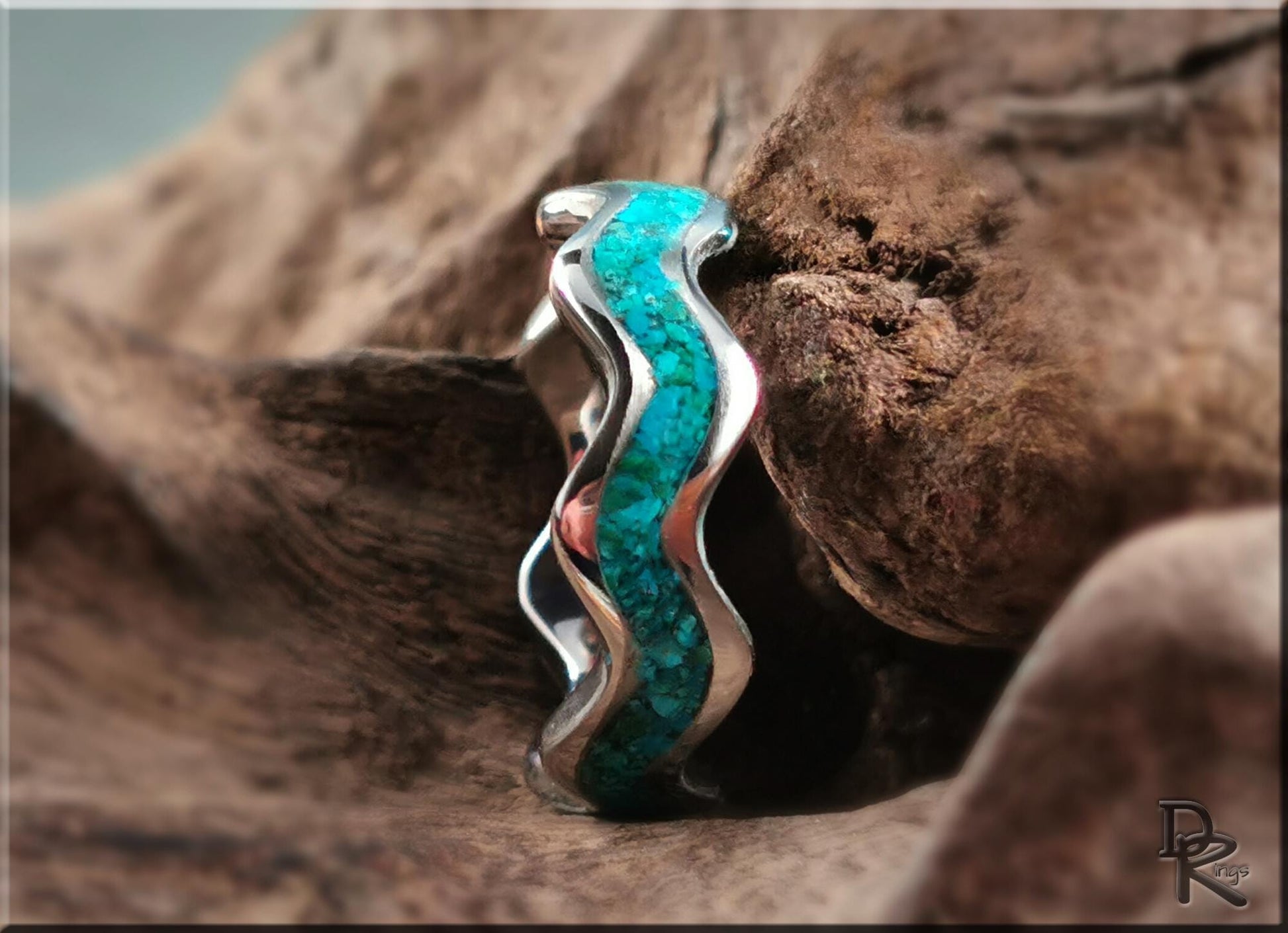 Titanium Clamshell Ring w/Dark Chrysocolla inlay - metal ring