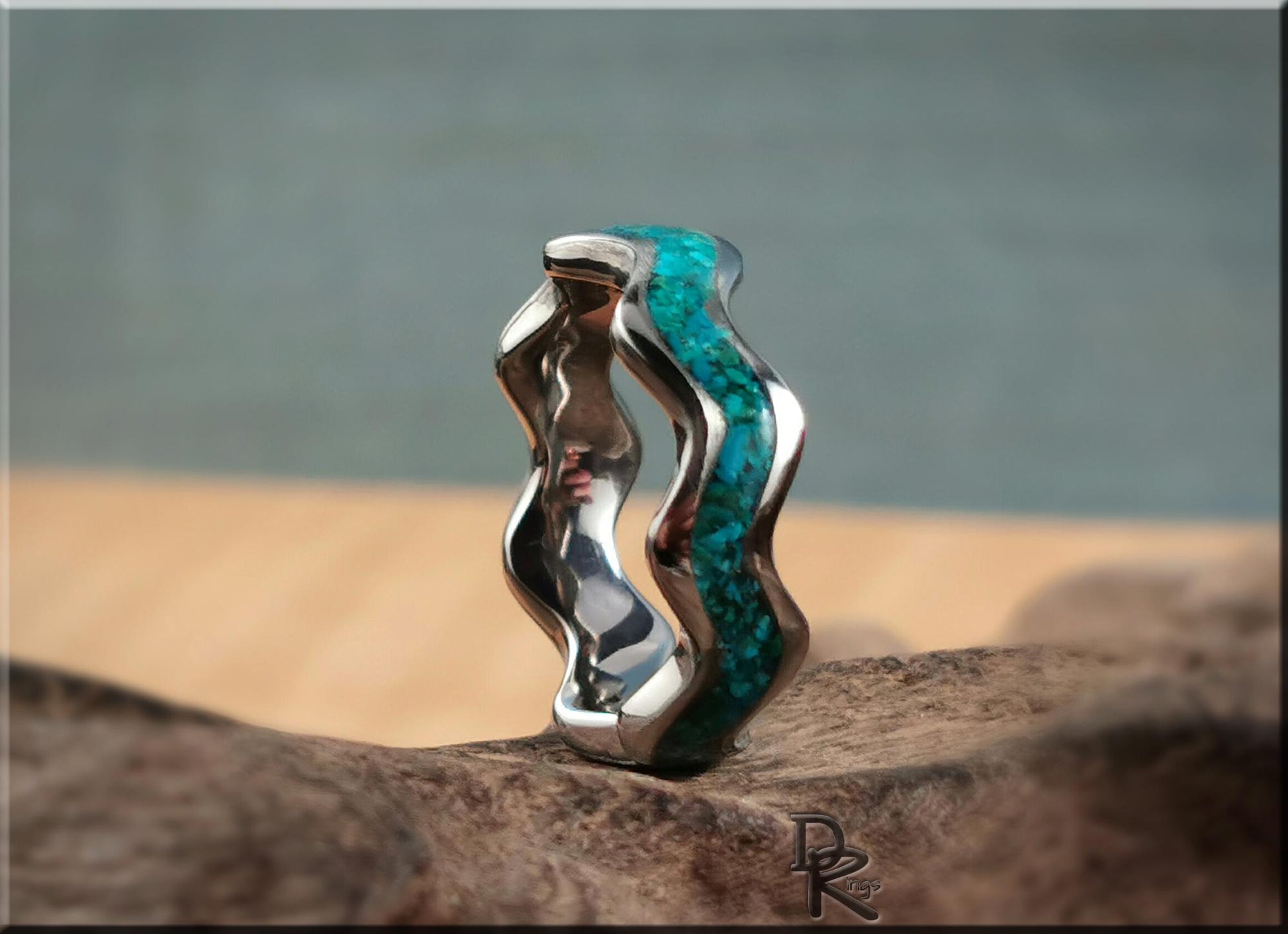 Titanium Clamshell Ring w/Dark Chrysocolla inlay - metal ring