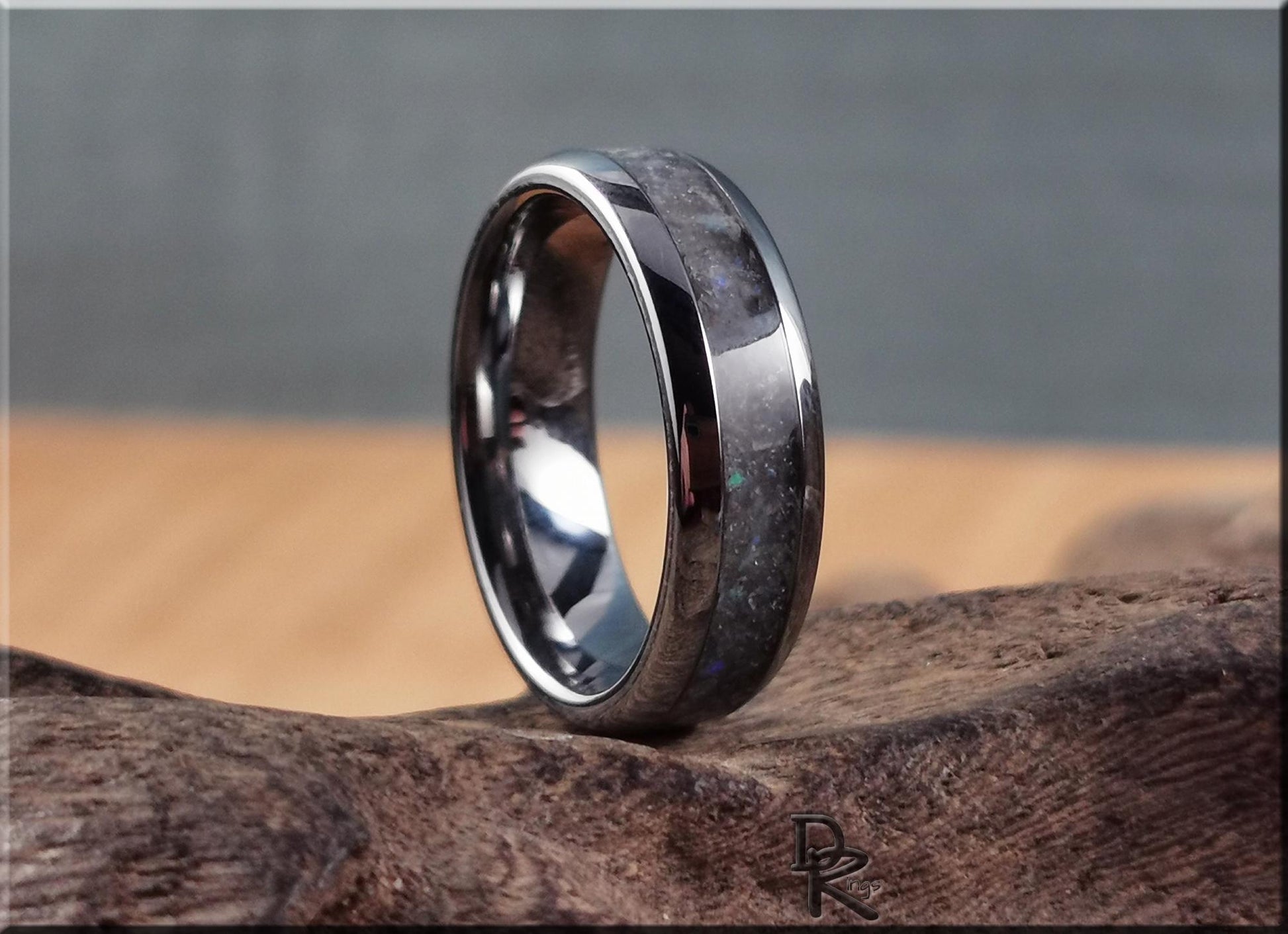 Domed Edge Tungsten Carbide Ring w/Labradorite inlay - metal ring