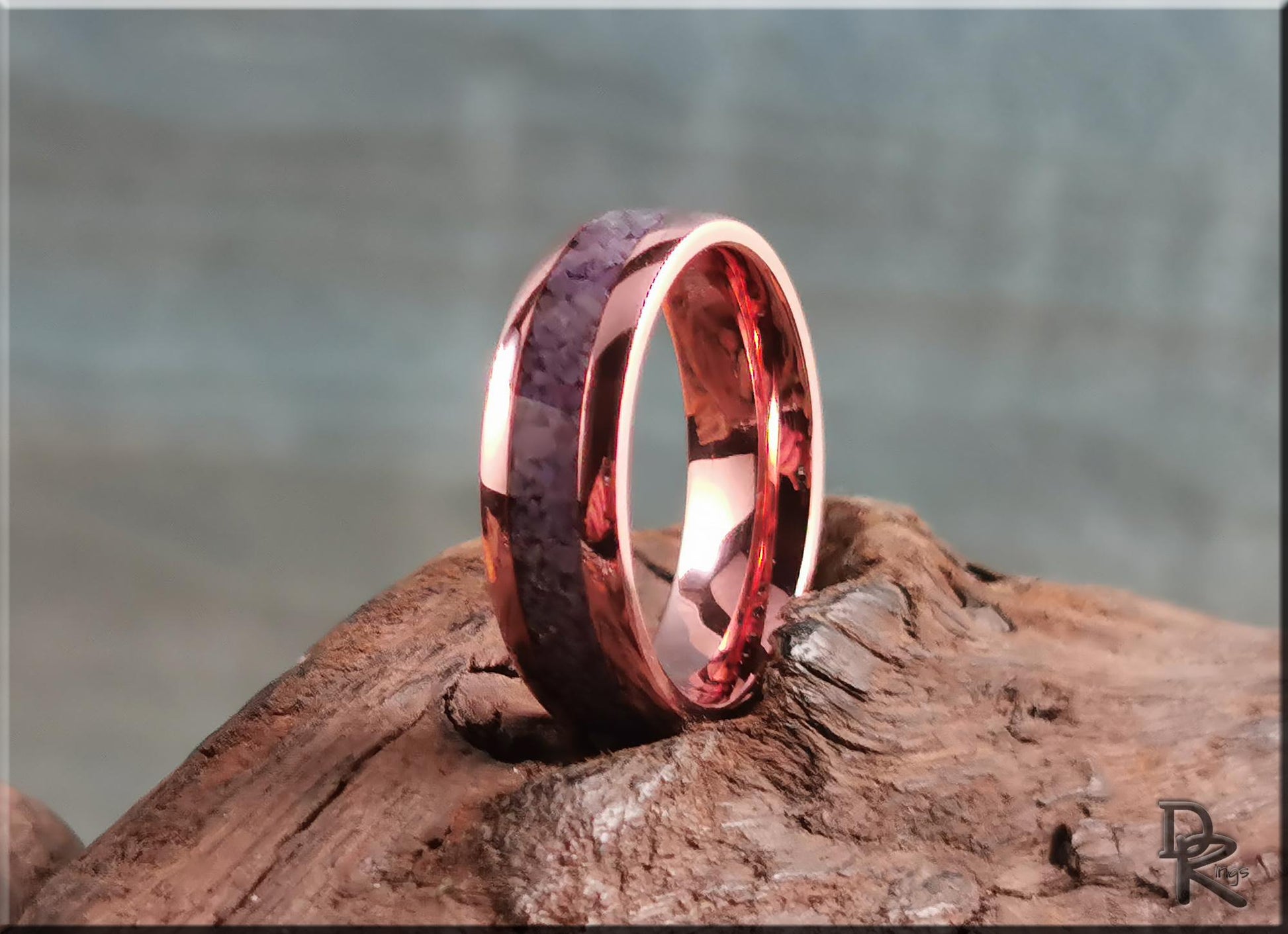 Tellurium Copper Channel Ring w/Turkish Jade inlay - copper ring