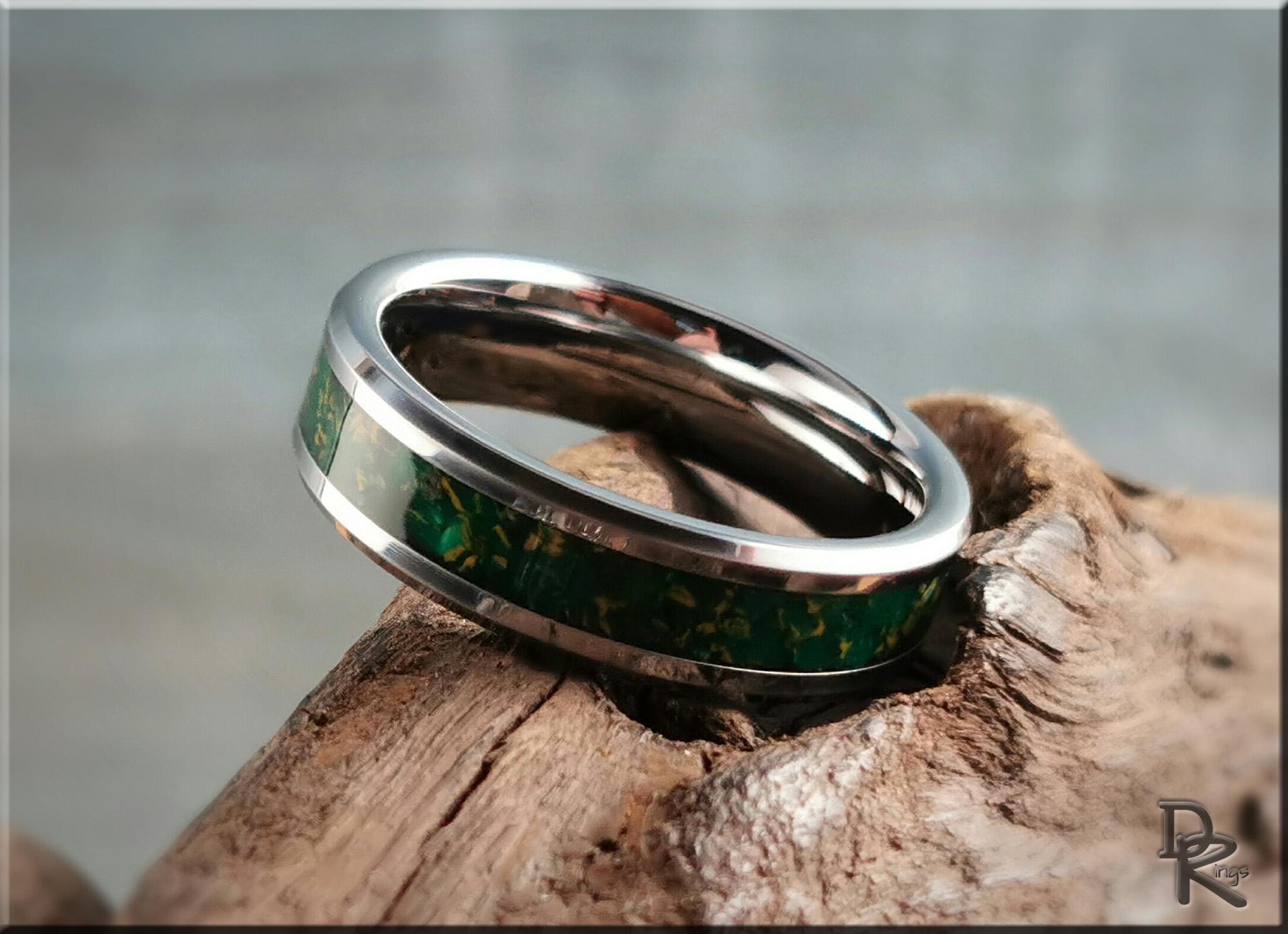 Tungsten Carbide Ring w/Arizona Jade TruStone inlay - 8mm metal ring