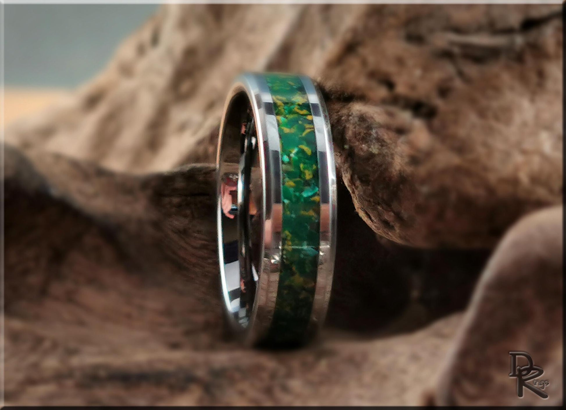 Tungsten Carbide Ring w/Arizona Jade TruStone inlay - 8mm metal ring