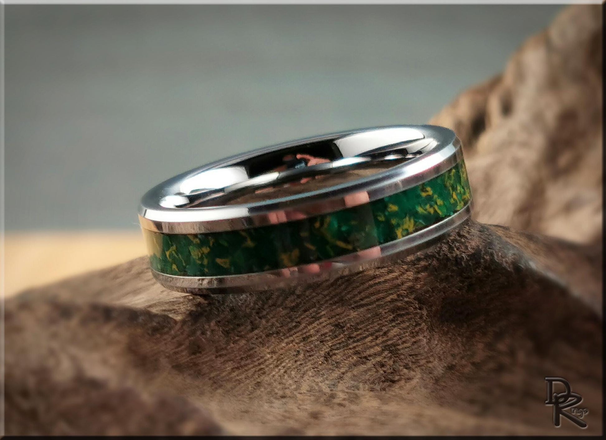 Tungsten Carbide Ring w/Arizona Jade TruStone inlay - 8mm metal ring