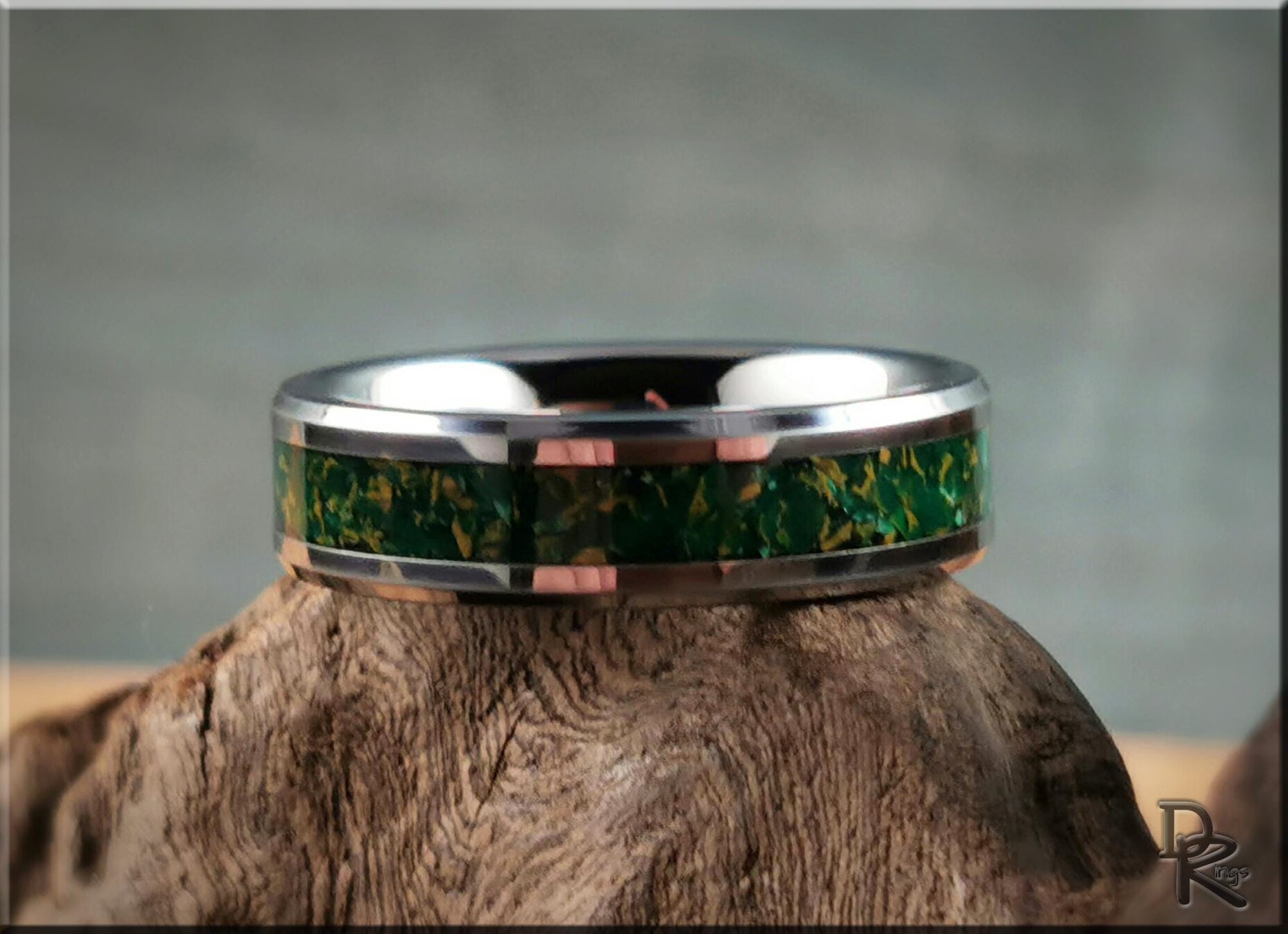 Tungsten Carbide Ring w/Arizona Jade TruStone inlay - 8mm metal ring