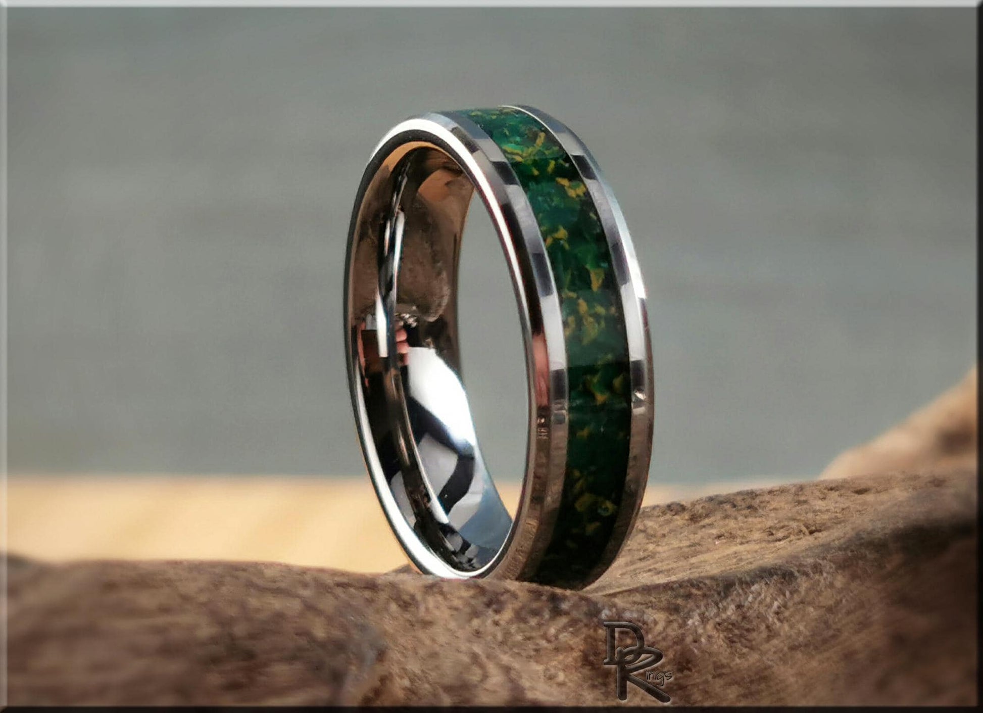 Tungsten Carbide Ring w/Arizona Jade TruStone inlay - 8mm metal ring