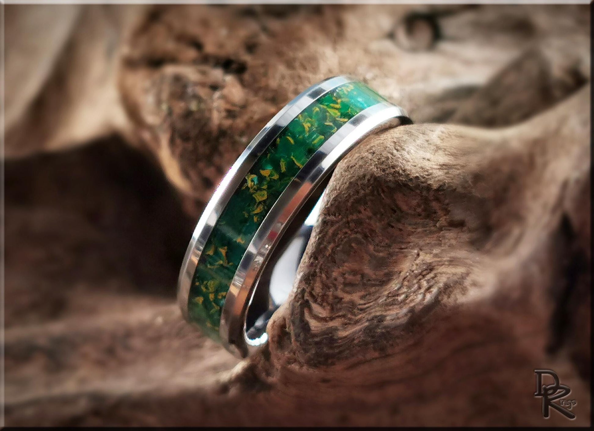 Tungsten Carbide Ring w/Arizona Jade TruStone inlay - 8mm metal ring