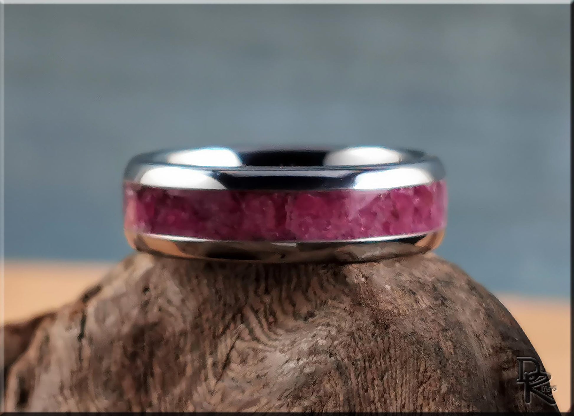 Domed Edge Tungsten Carbide Channel Ring w/Chilean Blue Opal inlay - metal ring