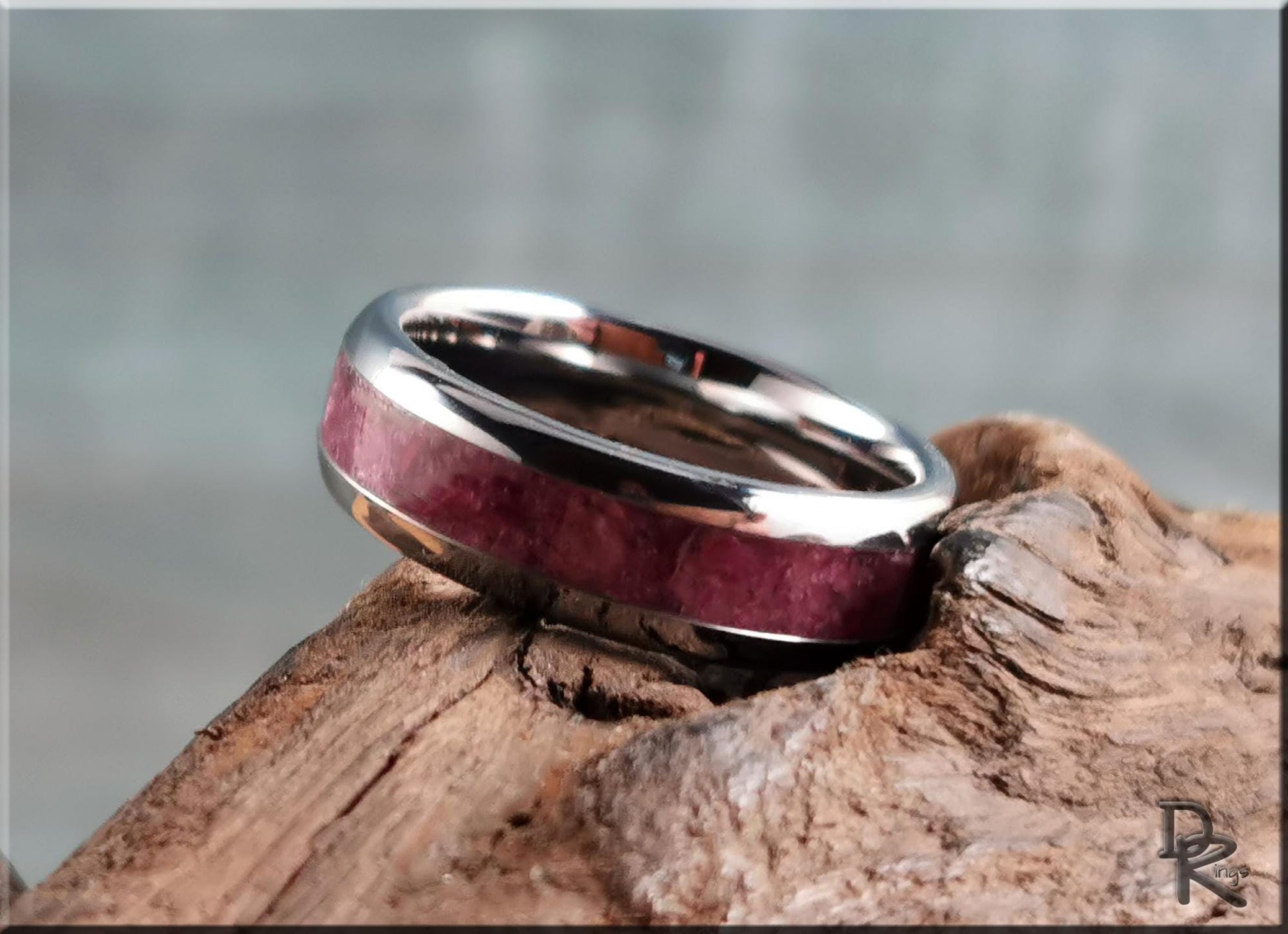 Domed Edge Tungsten Carbide Channel Ring w/Chilean Blue Opal inlay - metal ring