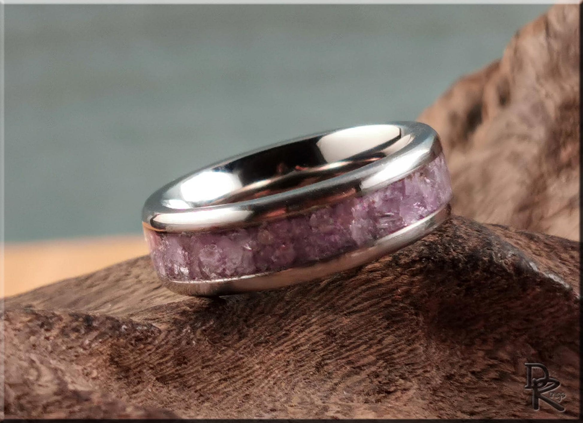 Titanium Channel Ring w/Purple Mica stone inlay - metal ring
