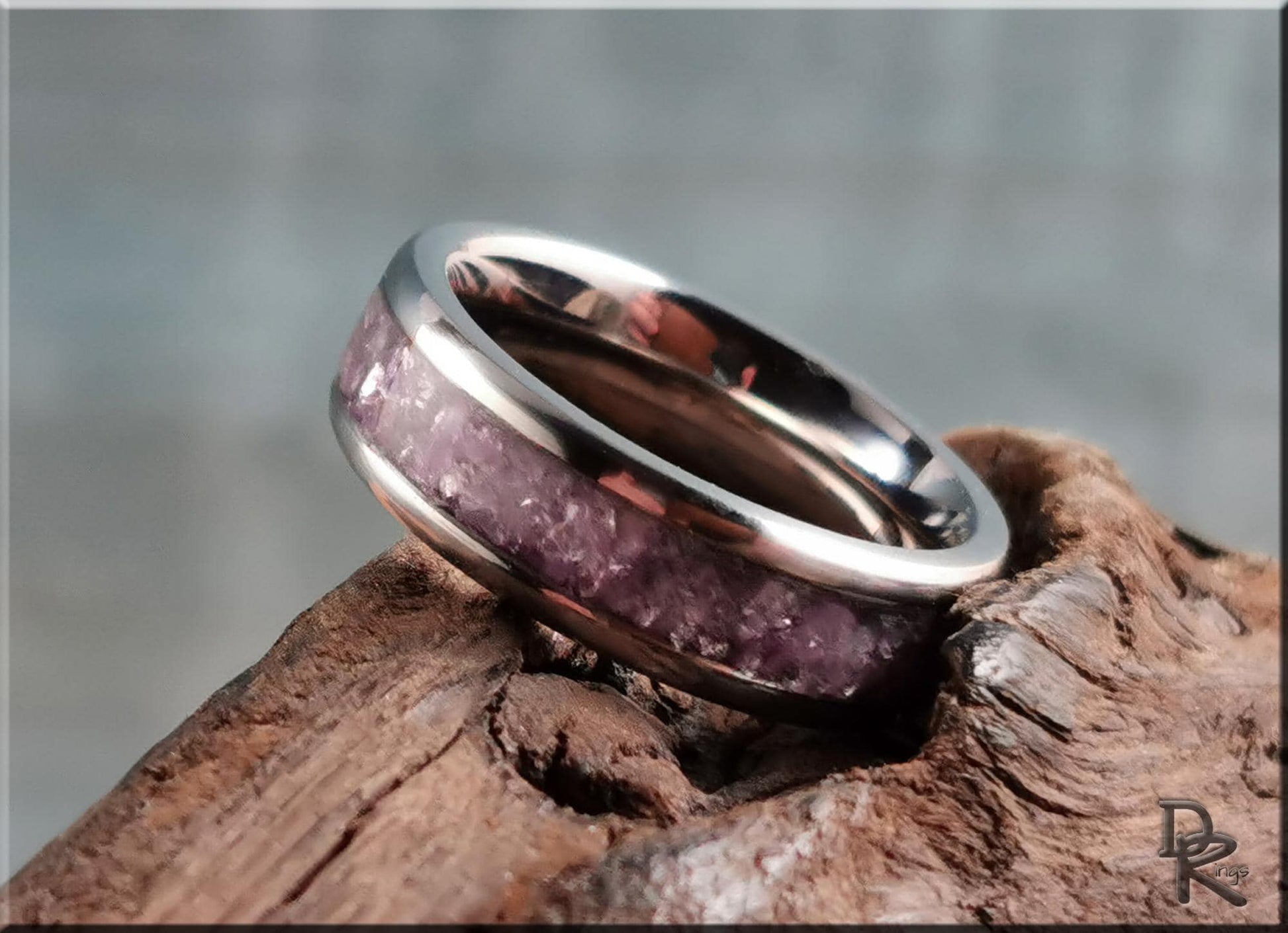 Titanium Channel Ring w/Purple Mica stone inlay - metal ring