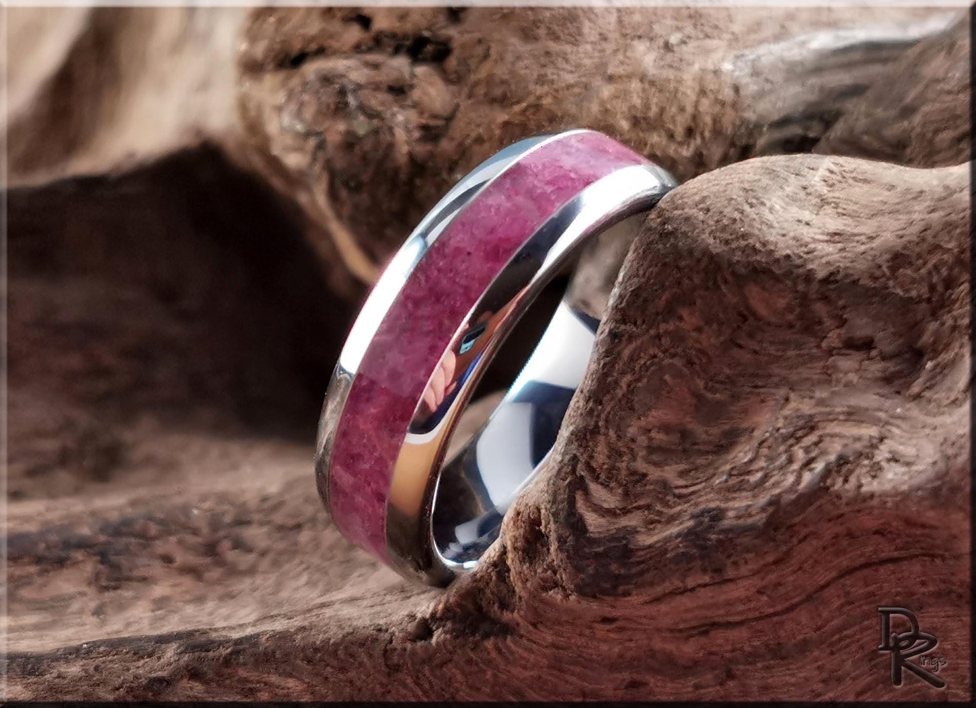 Domed Edge Tungsten Carbide Channel Ring w/Chilean Blue Opal inlay - metal ring