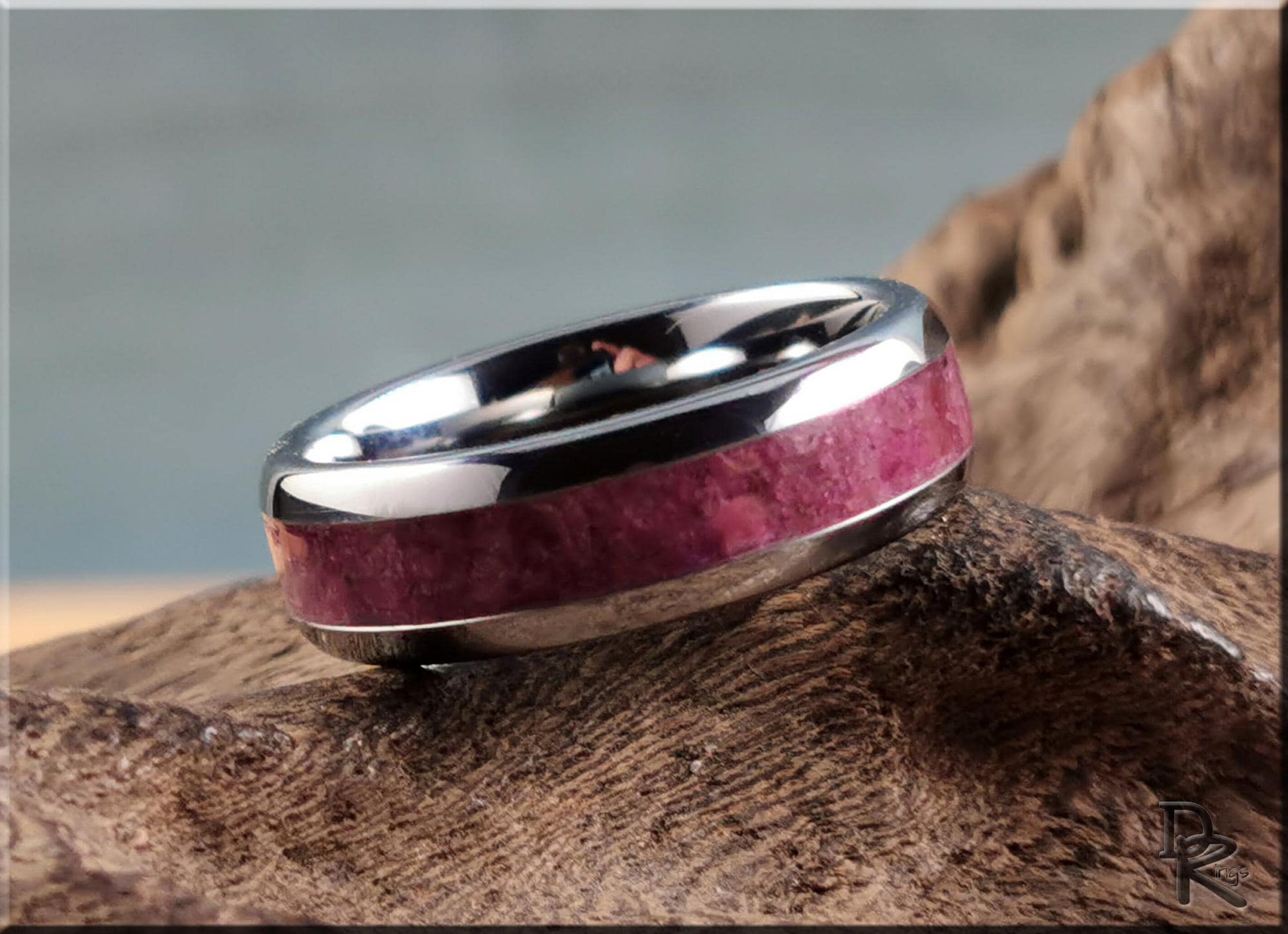 Domed Edge Tungsten Carbide Channel Ring w/Chilean Blue Opal inlay - metal ring