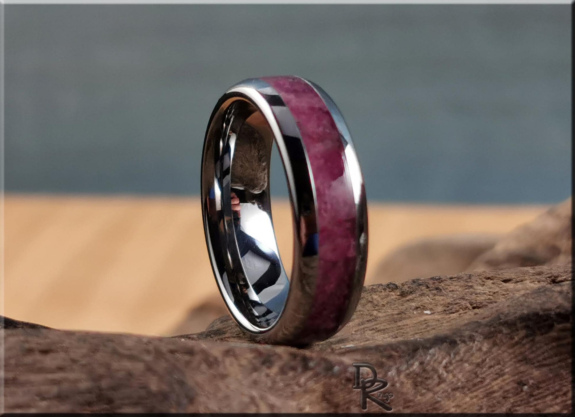 Domed Edge Tungsten Carbide Channel Ring w/Chilean Blue Opal inlay - metal ring