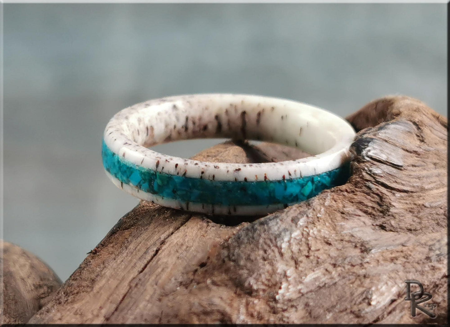 Deer Antler Channel Ring w/Chilean Blue Opal inlay - antler ring