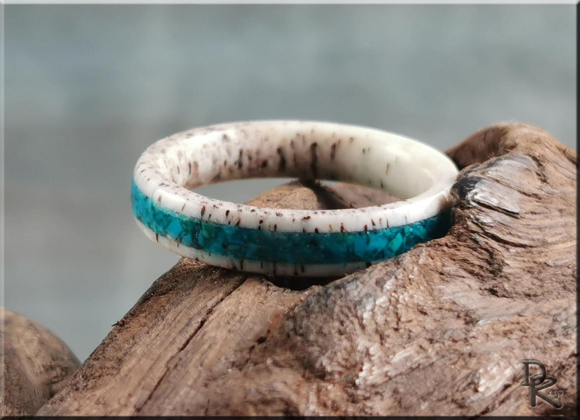 Deer Antler Channel Ring w/Chilean Blue Opal inlay - antler ring
