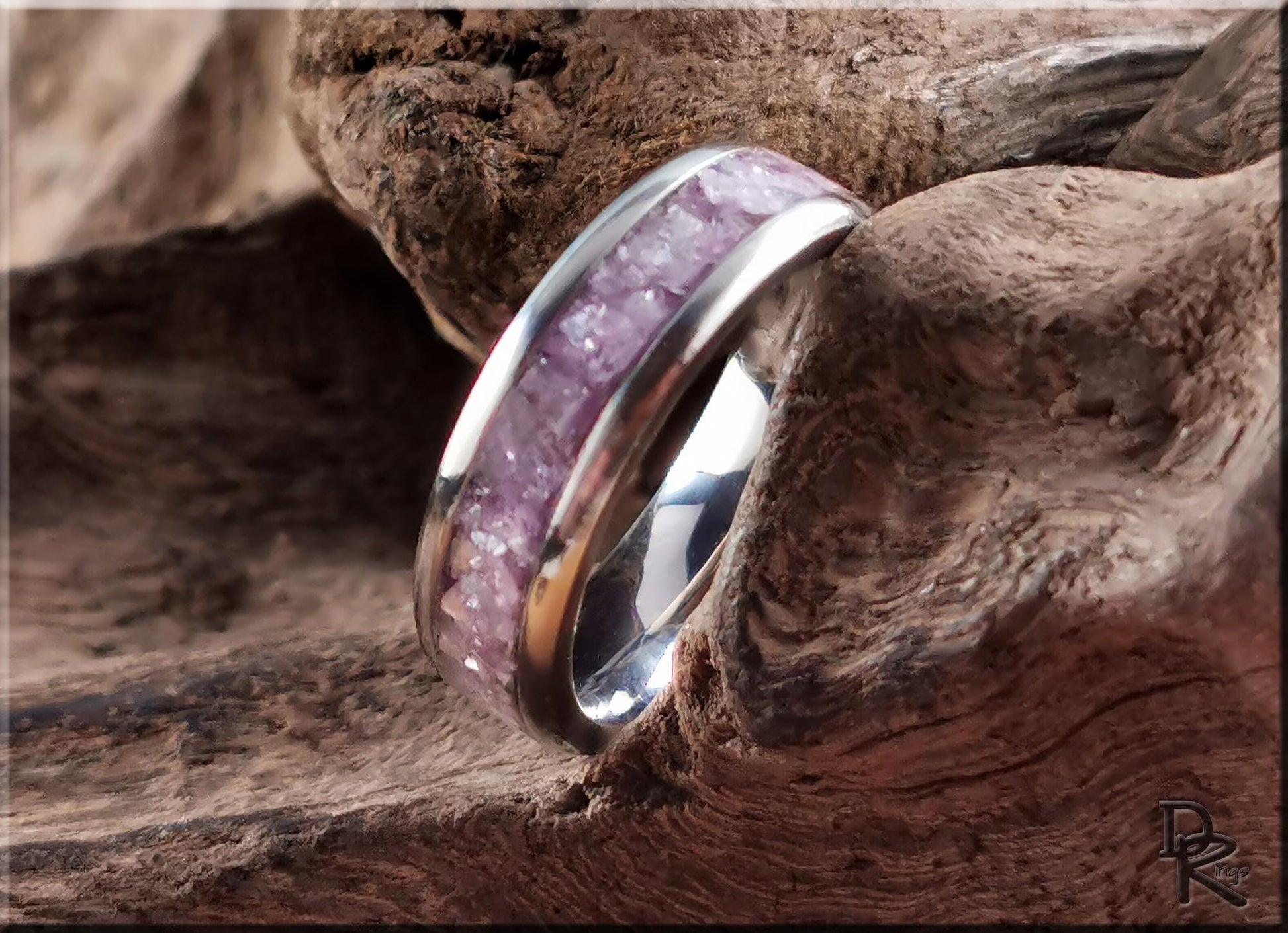 Titanium Channel Ring w/Purple Mica stone inlay - metal ring