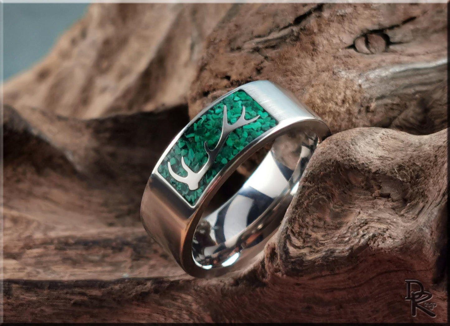 The 'Wapiti' Titanium Elk Antler Ring w/Malachite inlay - metal ring