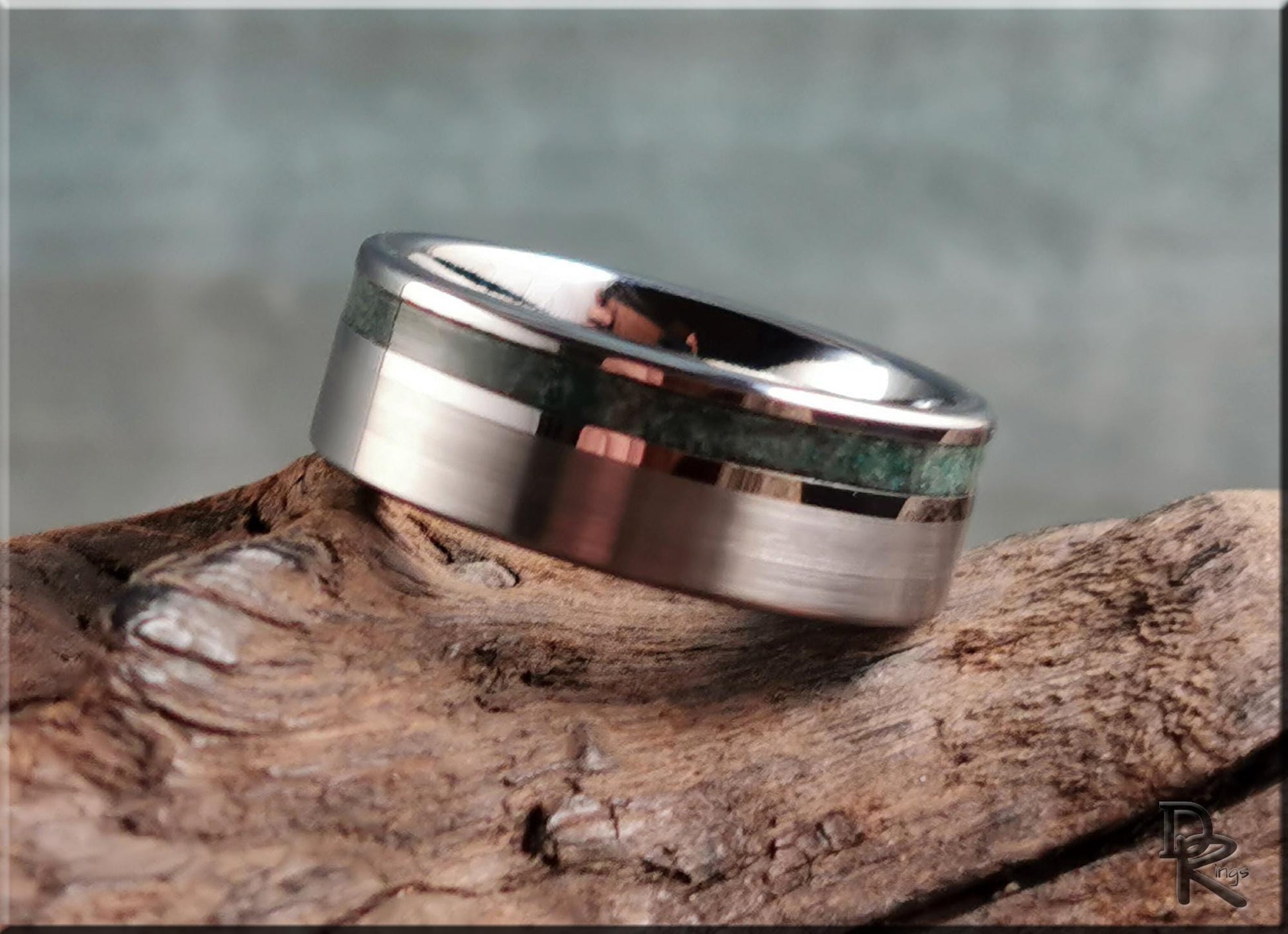 Tungsten Carbide Channel Ring w/offset Amazonite Stone inlay - metal ring
