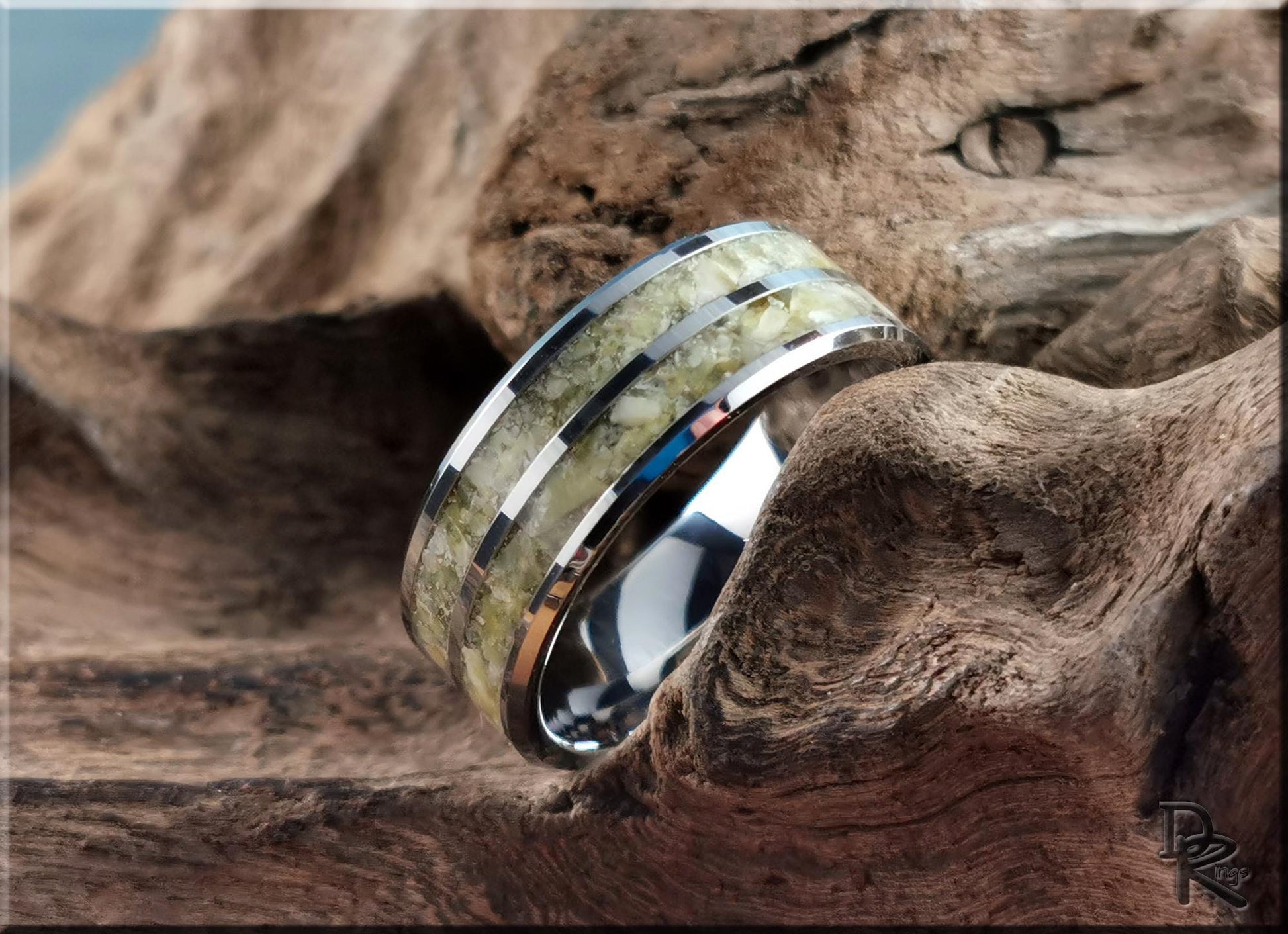 Tungsten Carbide 8mm Dual-Channel Ring with Scottish Highlands Marble inlays - metal ring