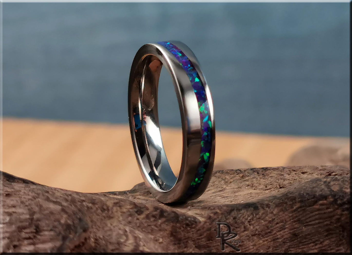 Titanium Wave 4mm Channel Ring w/Amethyst Opal inlay - metal ring