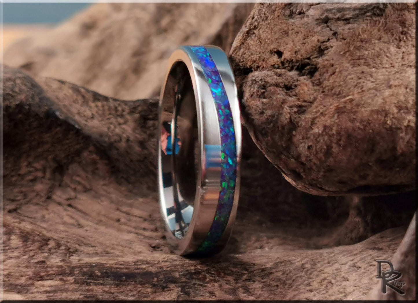 Titanium Wave 4mm Channel Ring w/Amethyst Opal inlay - metal ring