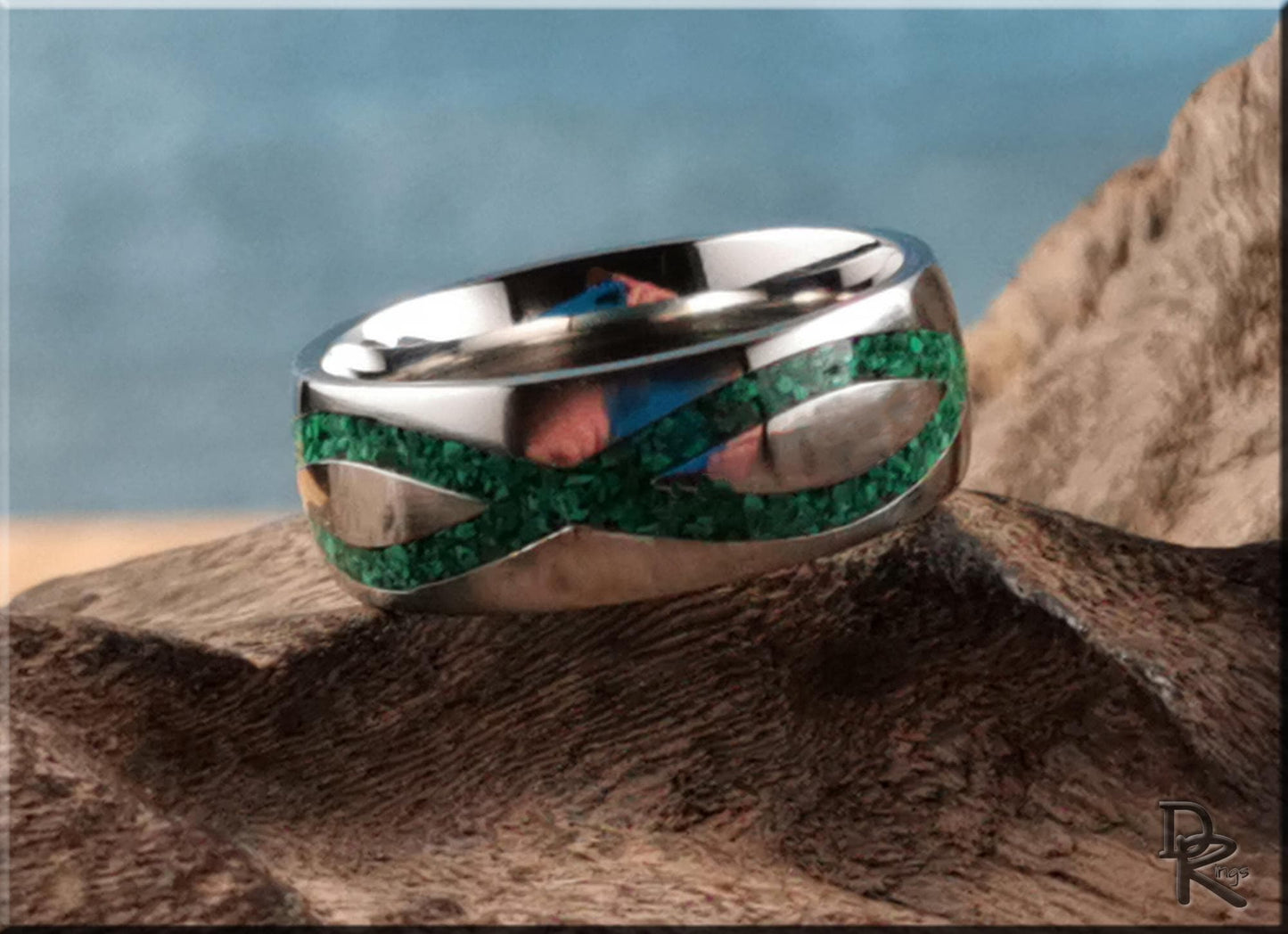 The 'Titanium Infinity' Ring w/Malachite inlay - metal ring