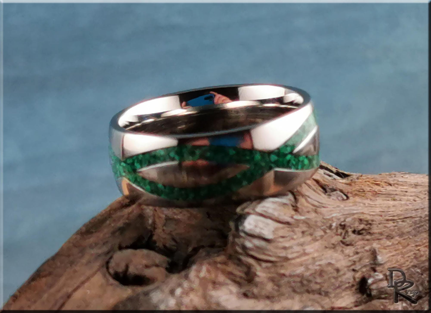 The 'Titanium Infinity' Ring w/Malachite inlay - metal ring