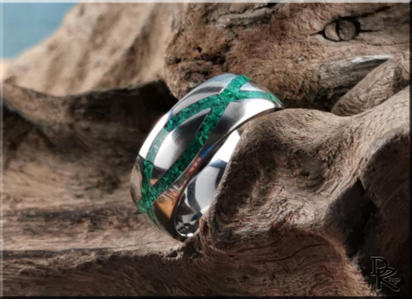 The 'Titanium Infinity' Ring w/Malachite inlay - metal ring