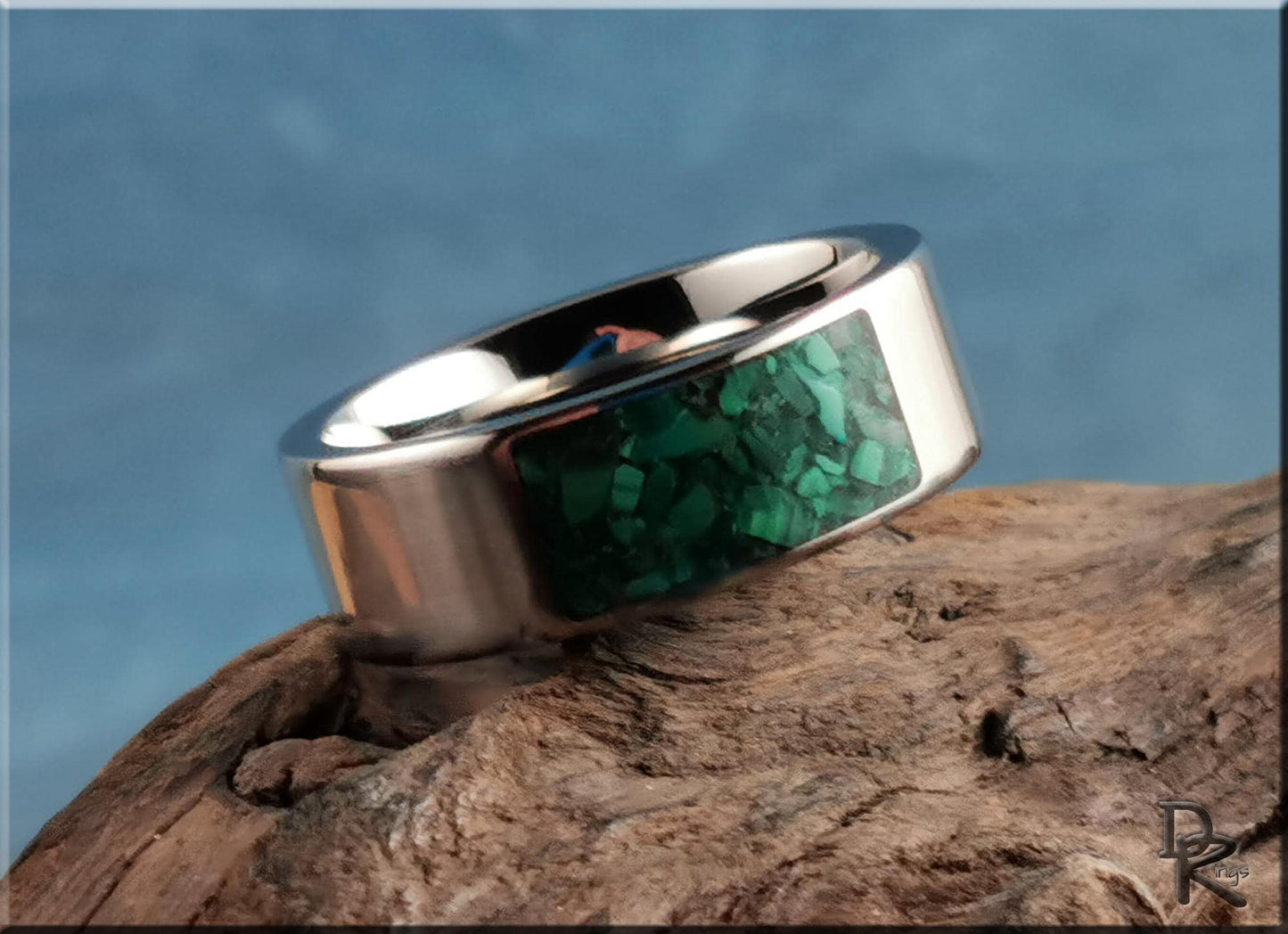 The 'Titanium Pocket' Ring w/Malachite inlay - metal ring