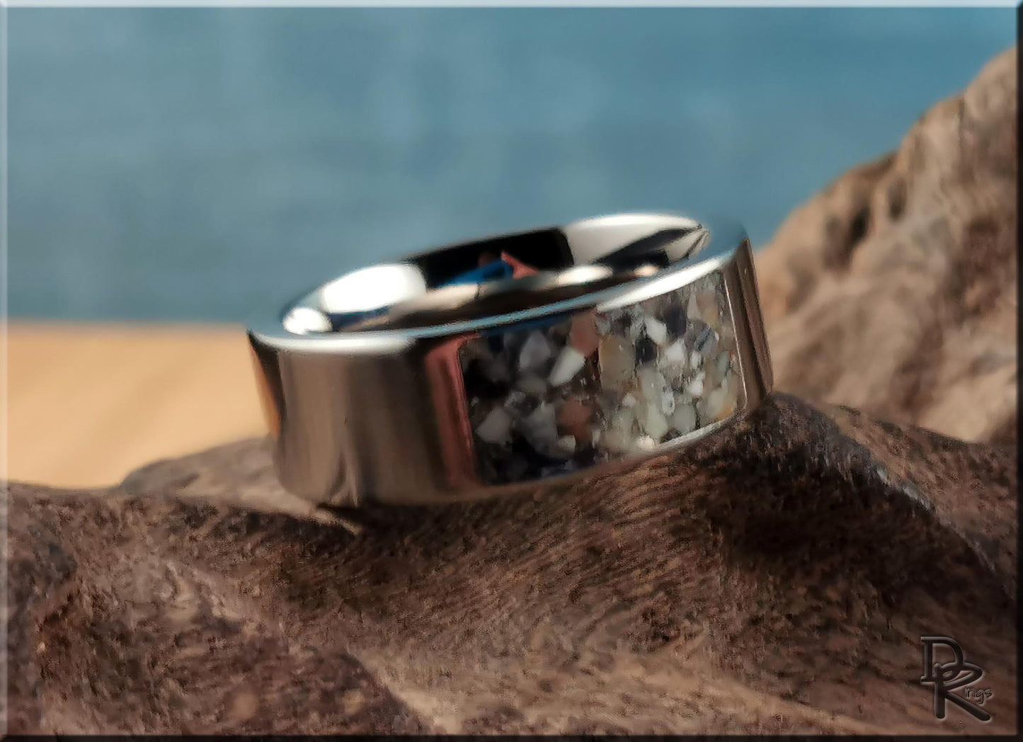 The 'Titanium Pocket' Ring w/Picture Jasper inlay - metal ring