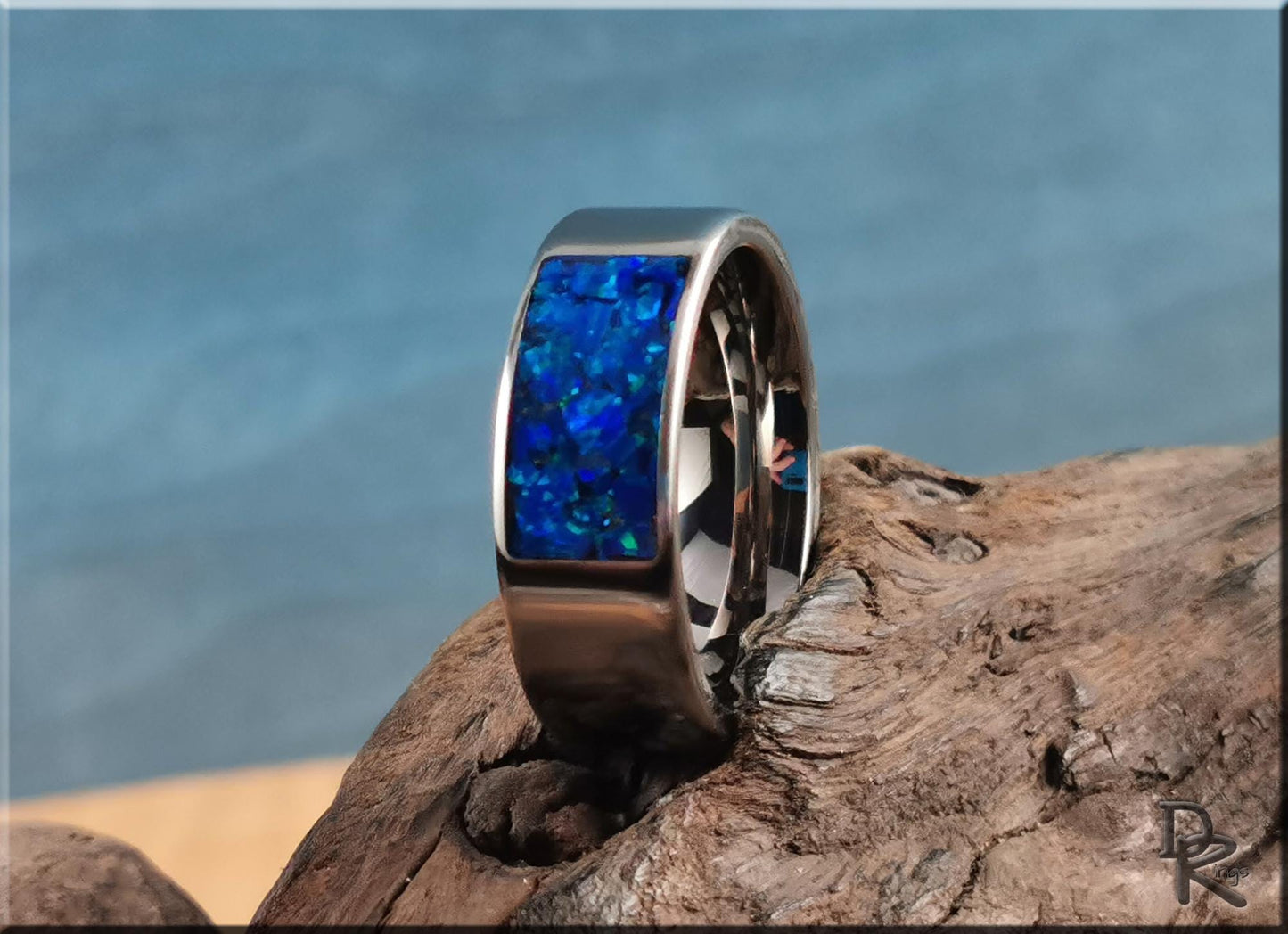 The 'Titanium Pocket' Ring w/Opal inlay - metal ring