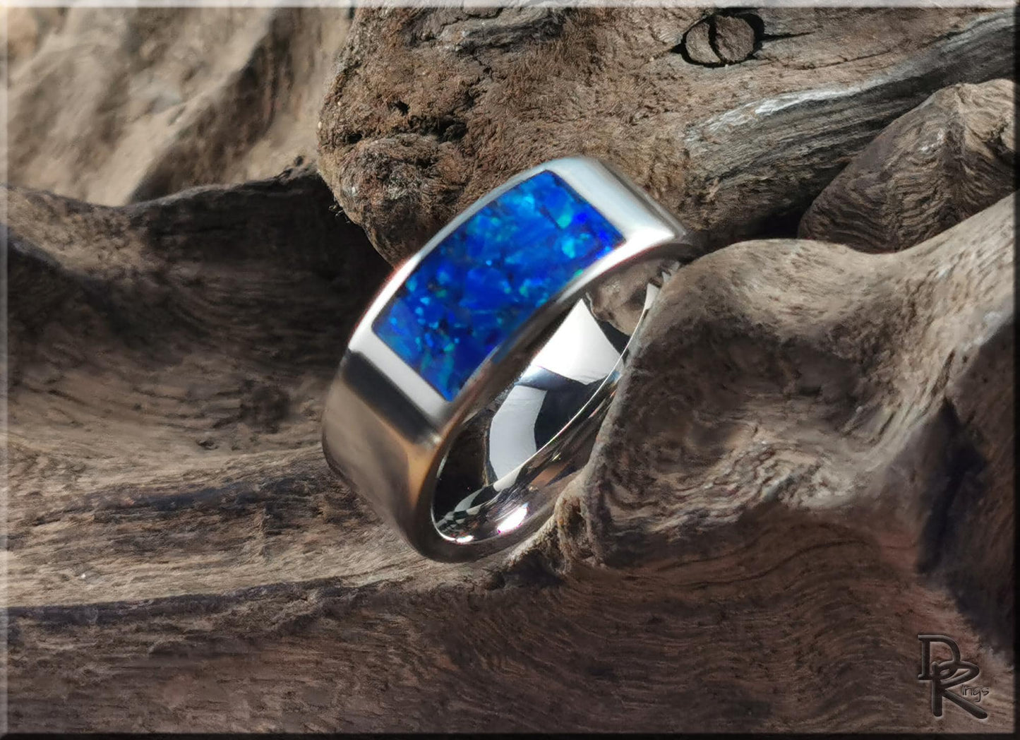 The 'Titanium Pocket' Ring w/Opal inlay - metal ring