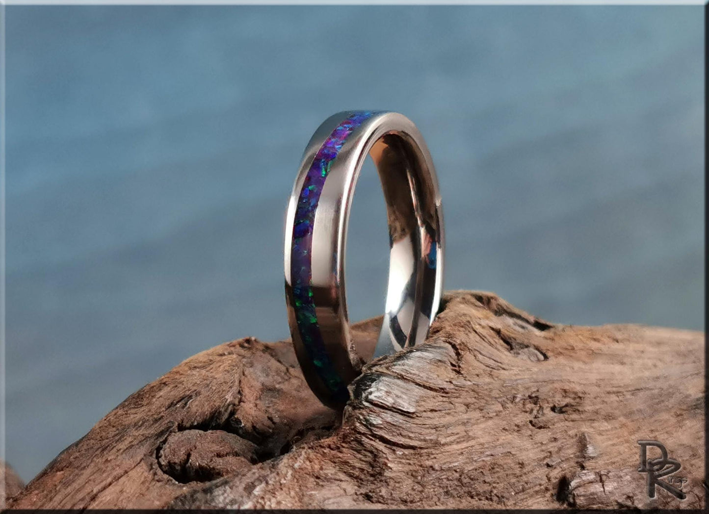 Titanium Wave 4mm Channel Ring w/Amethyst Opal inlay - metal ring